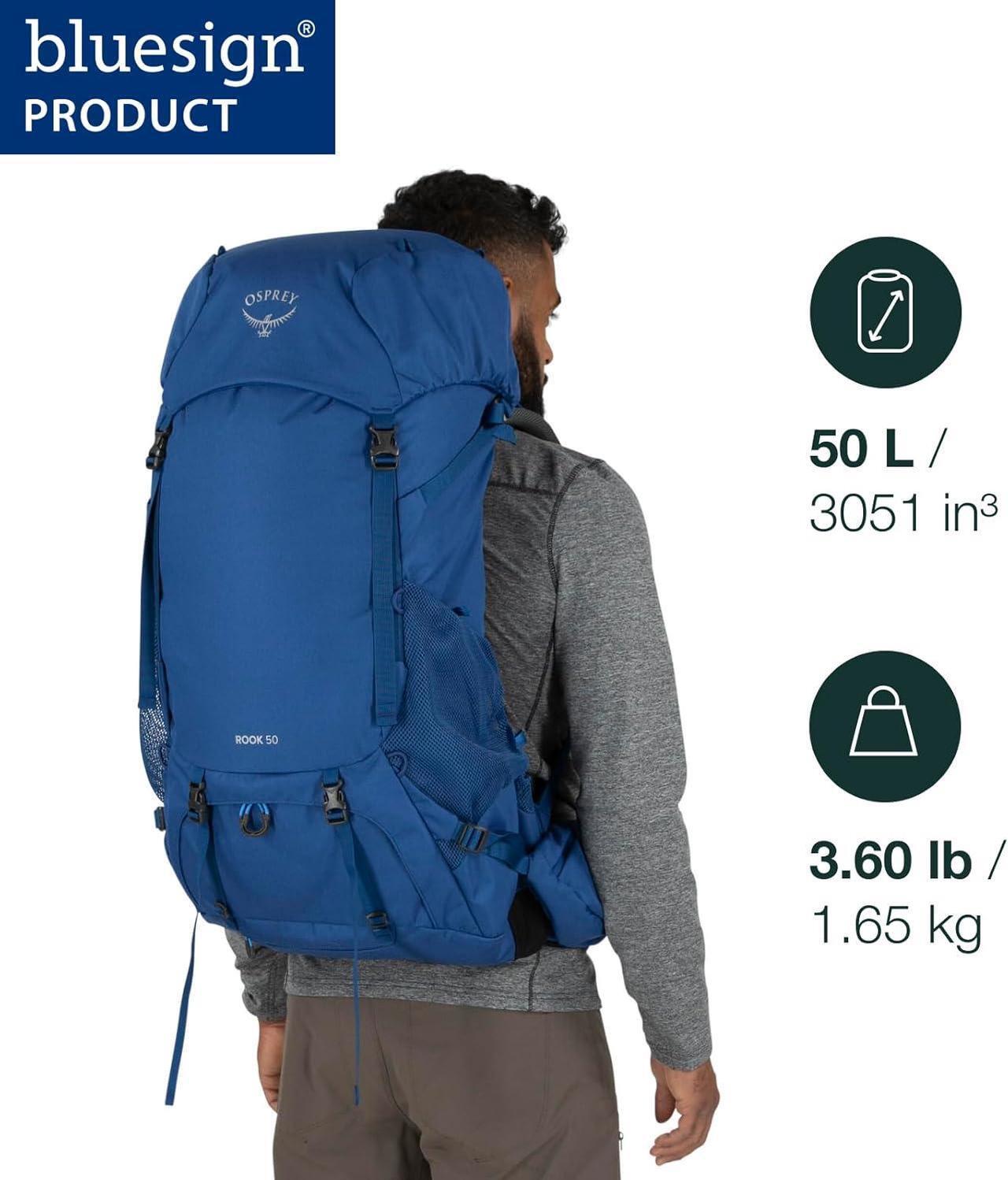 Alt view image 2 of 7 - Osprey Rook 50L Men's Backpacking Backpack, Astology Blue/Blue Flame