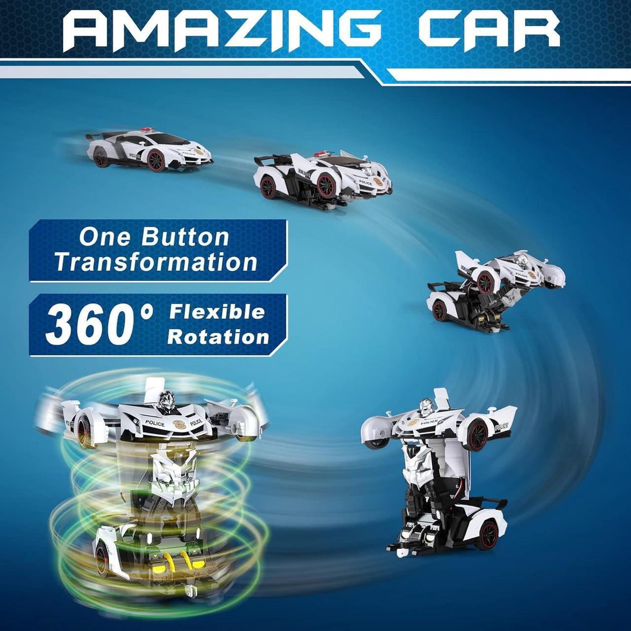 Alt view image 2 of 7 - FDJ Remote Control Car - Transform Toys Car Robot, One Button Deformation to Robot with Flashing Light, 2.4Ghz 1:18 Scale Transforming Police Car Kids Toys with 360 Degree Rotating, Girls Boys Toys