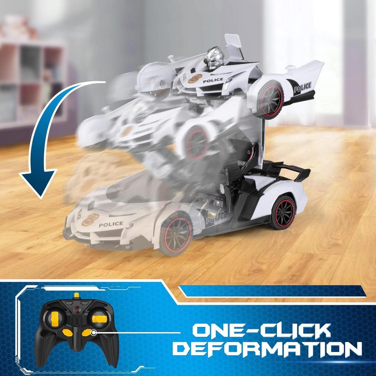Alt view image 3 of 7 - FDJ Remote Control Car - Transform Toys Car Robot, One Button Deformation to Robot with Flashing Light, 2.4Ghz 1:18 Scale Transforming Police Car Kids Toys with 360 Degree Rotating, Girls Boys Toys