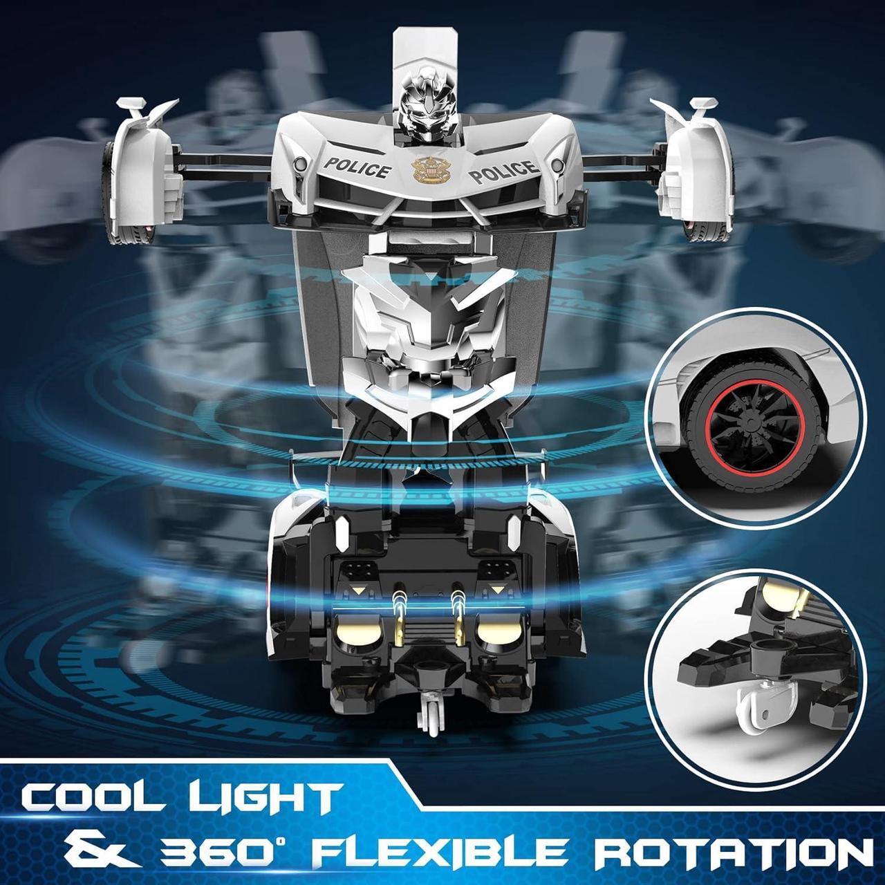 Alt view image 4 of 7 - FDJ Remote Control Car - Transform Toys Car Robot, One Button Deformation to Robot with Flashing Light, 2.4Ghz 1:18 Scale Transforming Police Car Kids Toys with 360 Degree Rotating, Girls Boys Toys