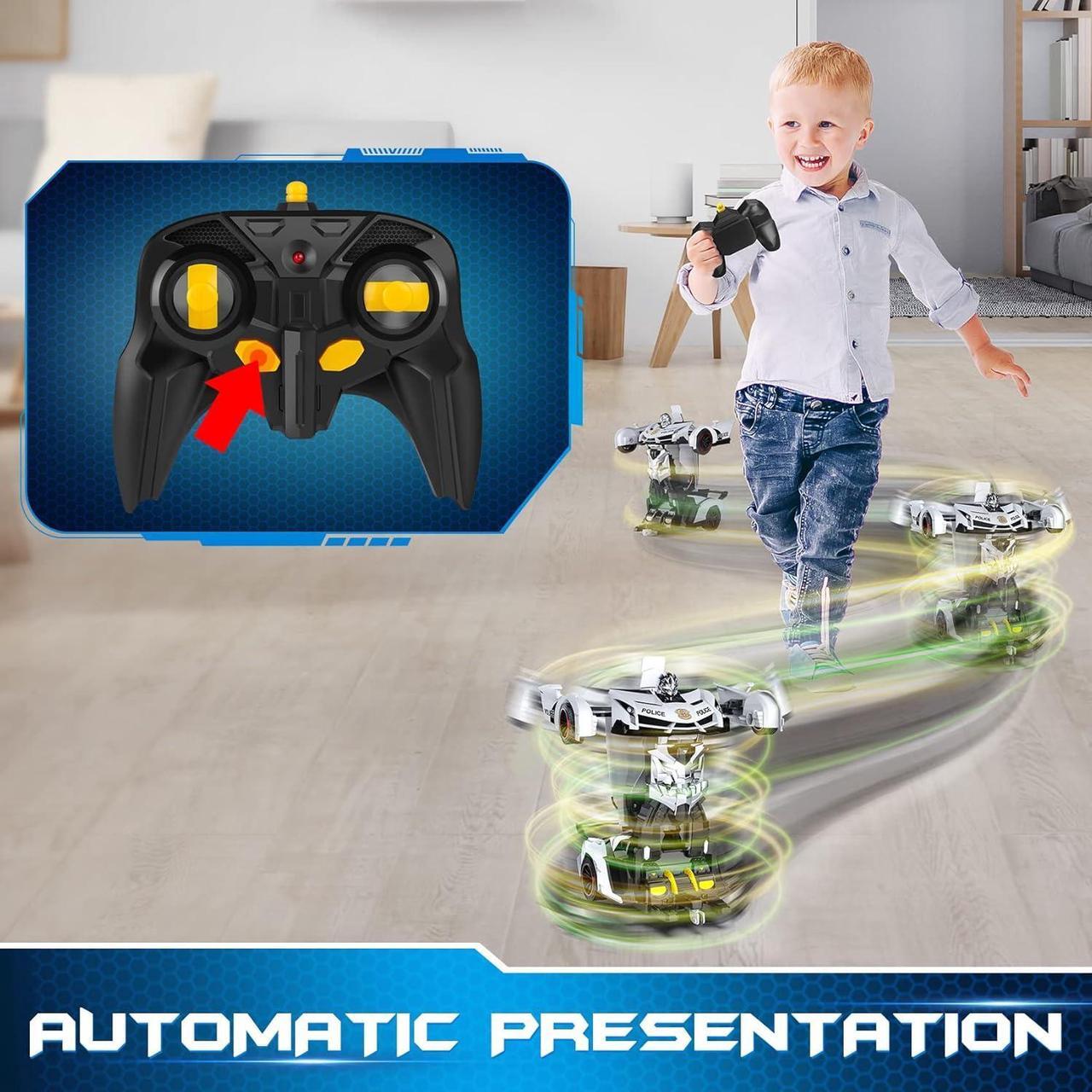 Alt view image 5 of 7 - FDJ Remote Control Car - Transform Toys Car Robot, One Button Deformation to Robot with Flashing Light, 2.4Ghz 1:18 Scale Transforming Police Car Kids Toys with 360 Degree Rotating, Girls Boys Toys