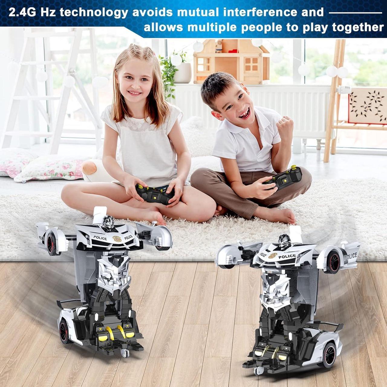 Alt view image 6 of 7 - FDJ Remote Control Car - Transform Toys Car Robot, One Button Deformation to Robot with Flashing Light, 2.4Ghz 1:18 Scale Transforming Police Car Kids Toys with 360 Degree Rotating, Girls Boys Toys