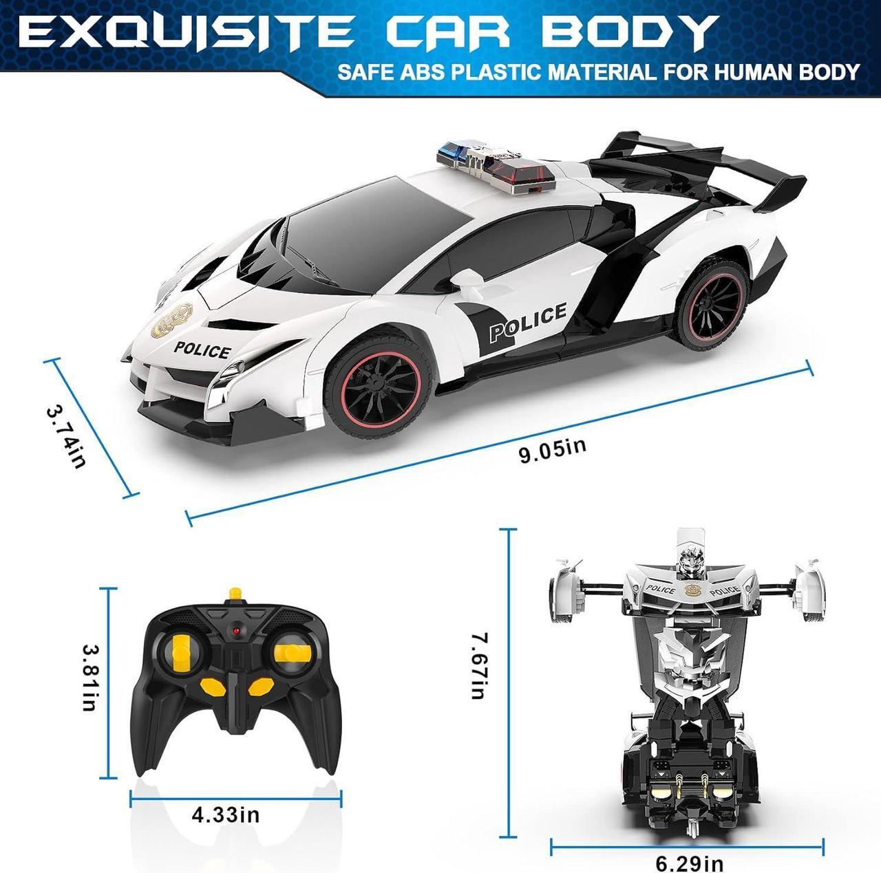 Alt view image 7 of 7 - FDJ Remote Control Car - Transform Toys Car Robot, One Button Deformation to Robot with Flashing Light, 2.4Ghz 1:18 Scale Transforming Police Car Kids Toys with 360 Degree Rotating, Girls Boys Toys