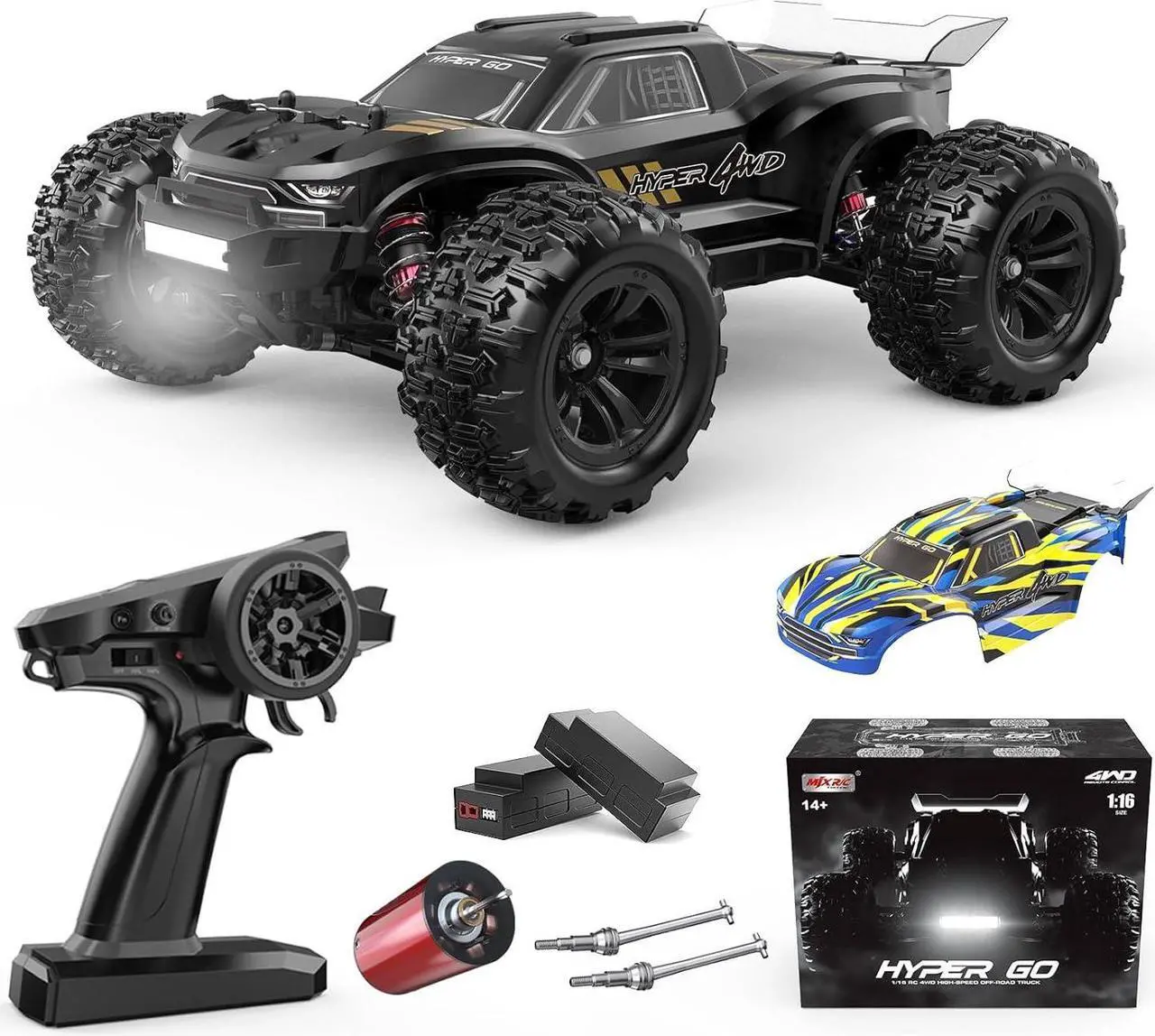 Main image of HYPER GO H16BM 1/16 RTR Brushless Fast RC Cars for Adults, Max 42mph Electric Off-Road RC Truck, High Speed RC Car 4WD Remote Control Car with 2 Lipo Batteries for Adult, Compatible with 3S Lipo
