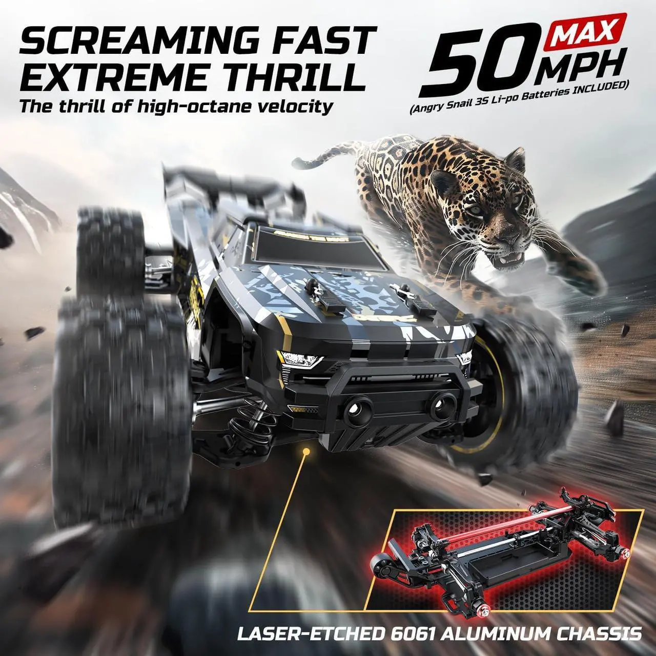 Alt view image 2 of 7 - DEERC 1:14 Fast Brushless RC Cars for Adults & Boys, Max 50+ MPH, 2 3S Lipo Batteries 4x4 Waterproof RC Truck, High Speed Offroad Remote Control Car, All Terrain RC Truggy for Snow,Sand & Mud