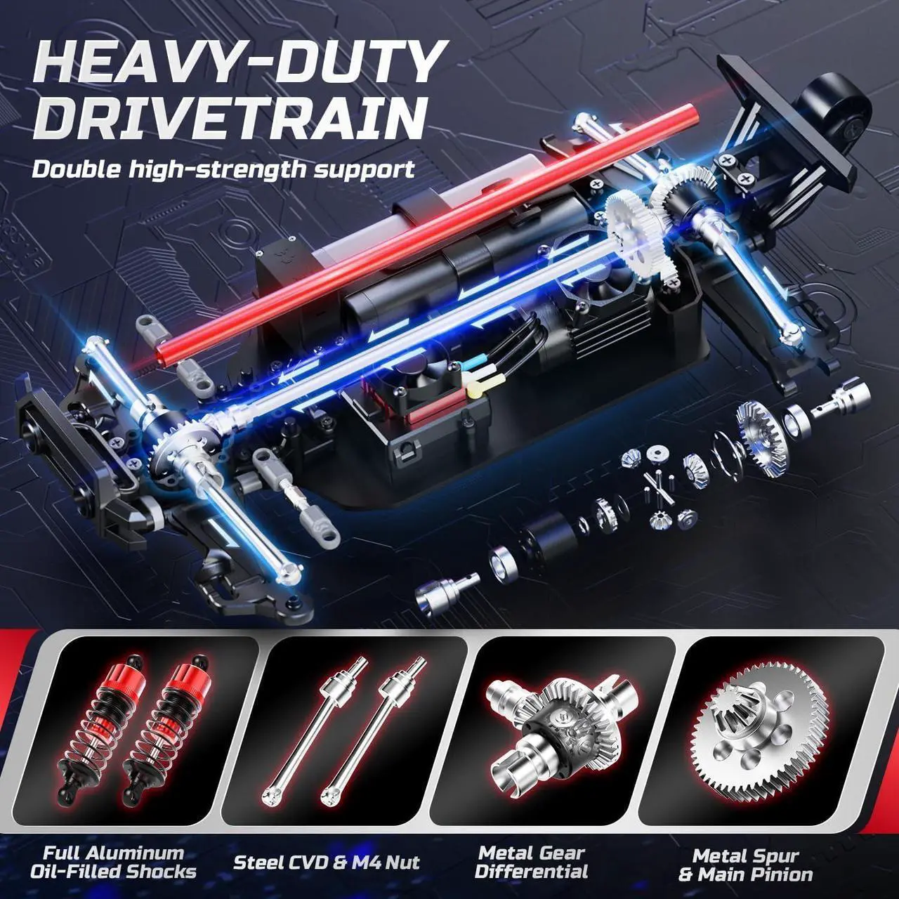 Alt view image 4 of 7 - DEERC 1:14 Fast Brushless RC Cars for Adults & Boys, Max 50+ MPH, 2 3S Lipo Batteries 4x4 Waterproof RC Truck, High Speed Offroad Remote Control Car, All Terrain RC Truggy for Snow,Sand & Mud