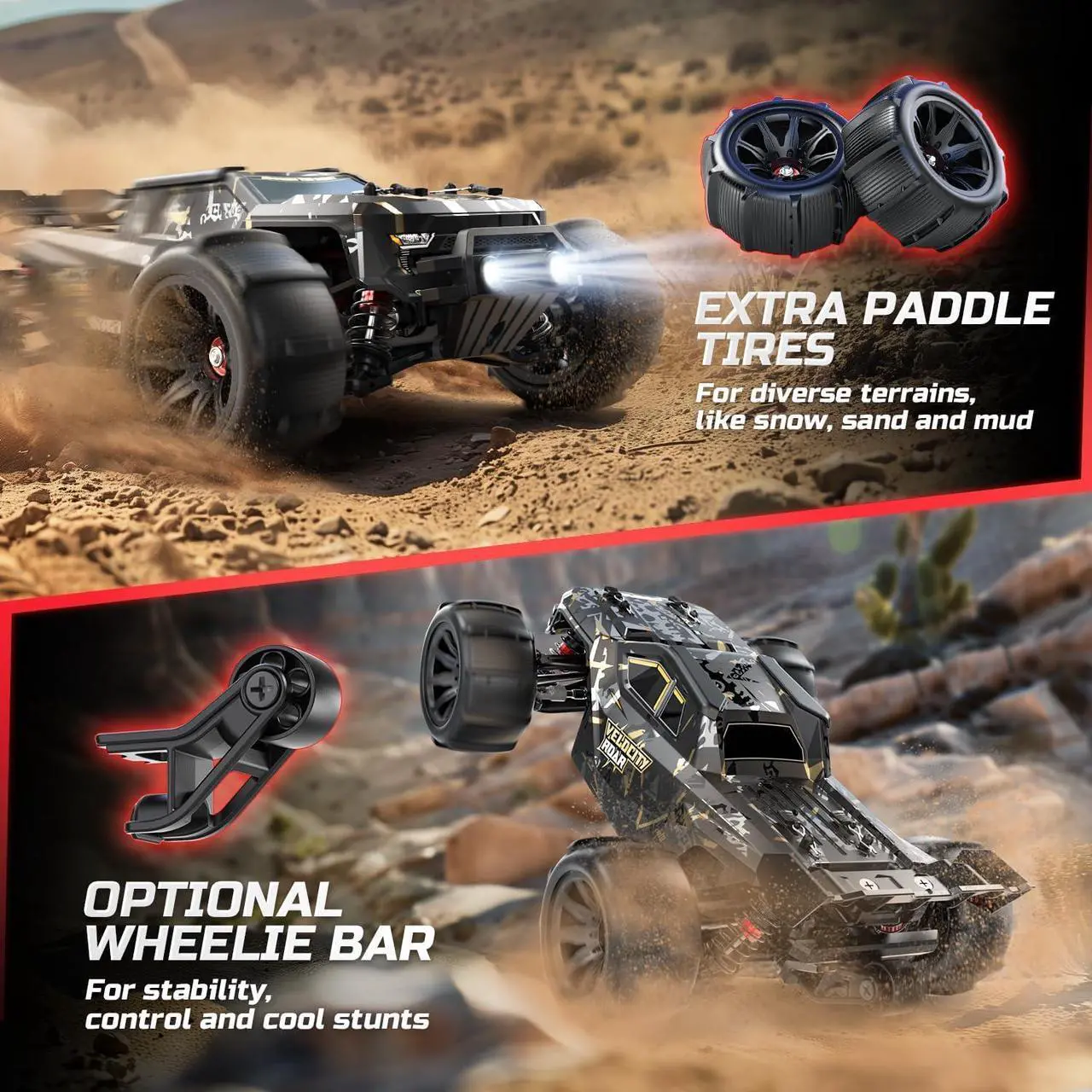 Alt view image 6 of 7 - DEERC 1:14 Fast Brushless RC Cars for Adults & Boys, Max 50+ MPH, 2 3S Lipo Batteries 4x4 Waterproof RC Truck, High Speed Offroad Remote Control Car, All Terrain RC Truggy for Snow,Sand & Mud