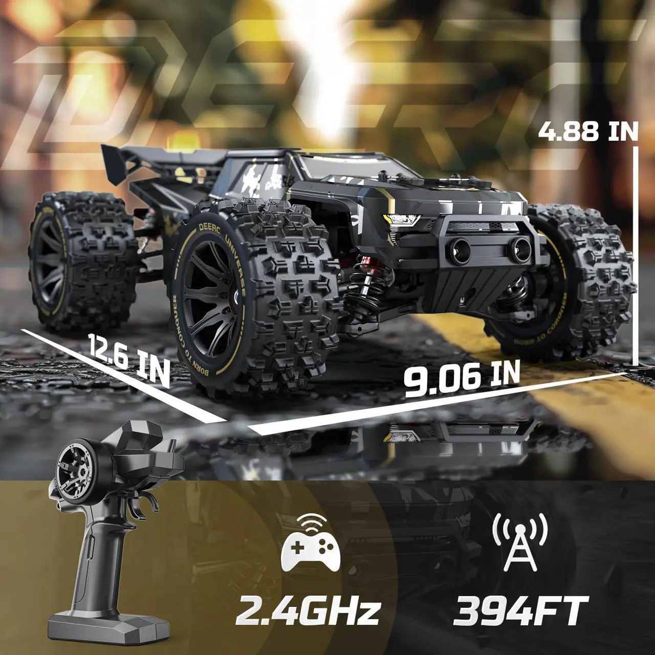 Alt view image 7 of 7 - DEERC 1:14 Fast Brushless RC Cars for Adults & Boys, Max 50+ MPH, 2 3S Lipo Batteries 4x4 Waterproof RC Truck, High Speed Offroad Remote Control Car, All Terrain RC Truggy for Snow,Sand & Mud