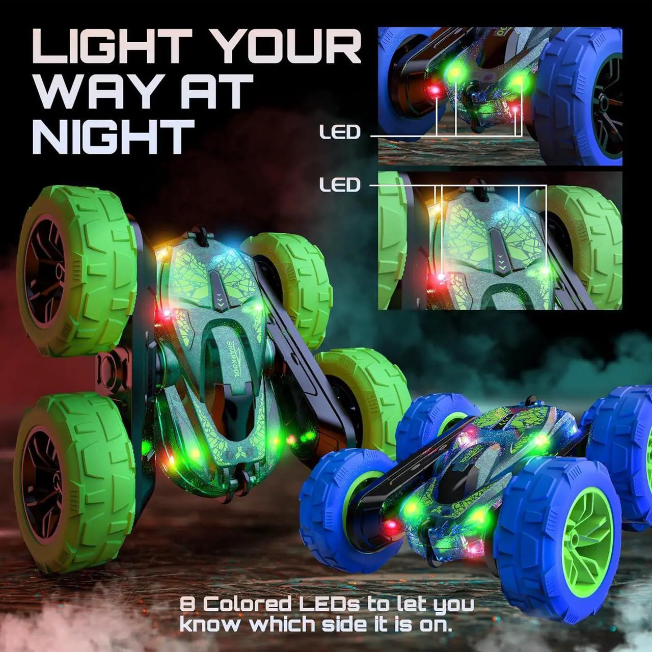 Alt view image 4 of 6 - Remote Control Car - 2.4Ghz RC Cars with LED Lights, RC Stunt Car for Kids, Christmas Birthday Gift for Boys Age 3 4 5 6 7 8 Years Old