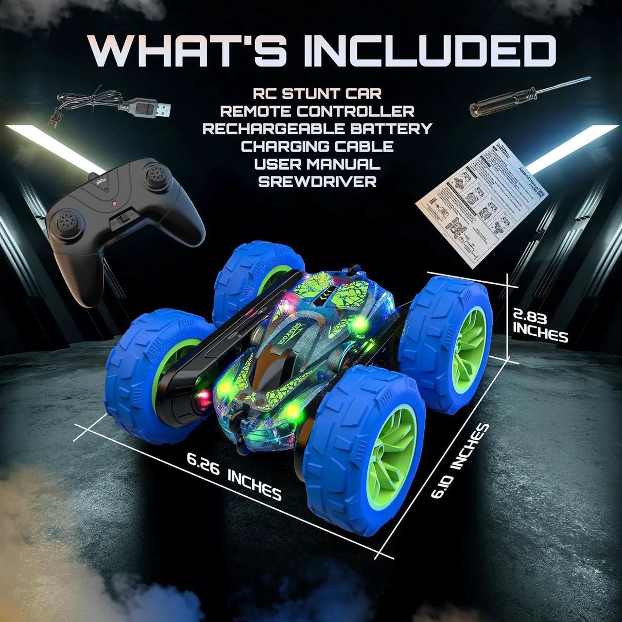 Alt view image 5 of 6 - Remote Control Car - 2.4Ghz RC Cars with LED Lights, RC Stunt Car for Kids, Christmas Birthday Gift for Boys Age 3 4 5 6 7 8 Years Old