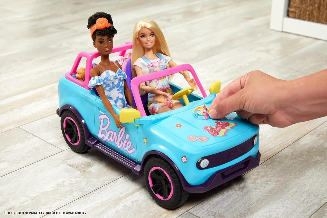Alt view image 2 of 7 - Hot Wheels Barbie RC SUV, Remote-Control Pink Vehicle That Fits 2 Barbie Dolls & Accessories, Includes Kid-Applied Stickers for Customization