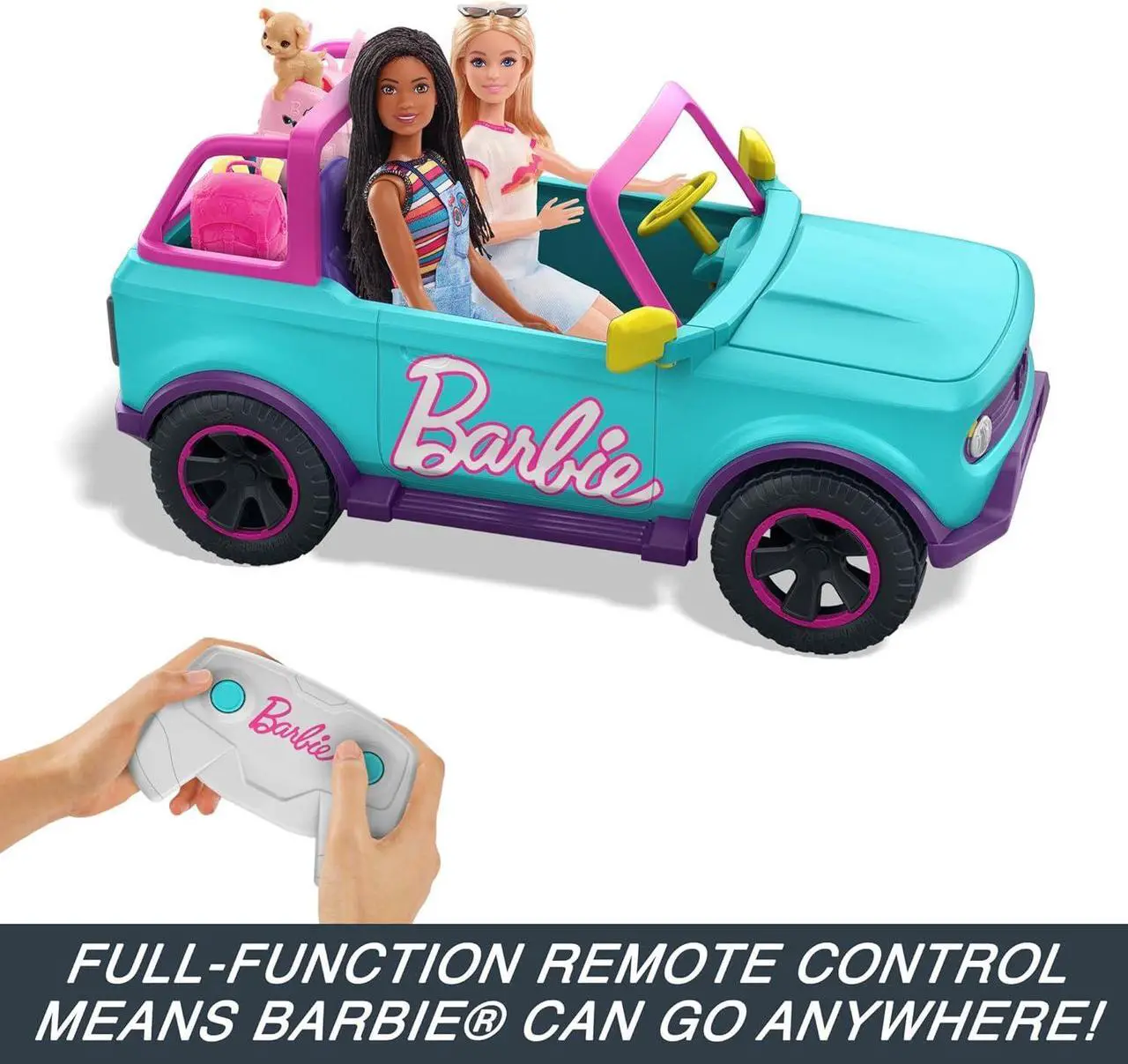Alt view image 5 of 7 - Hot Wheels Barbie RC SUV, Remote-Control Pink Vehicle That Fits 2 Barbie Dolls & Accessories, Includes Kid-Applied Stickers for Customization