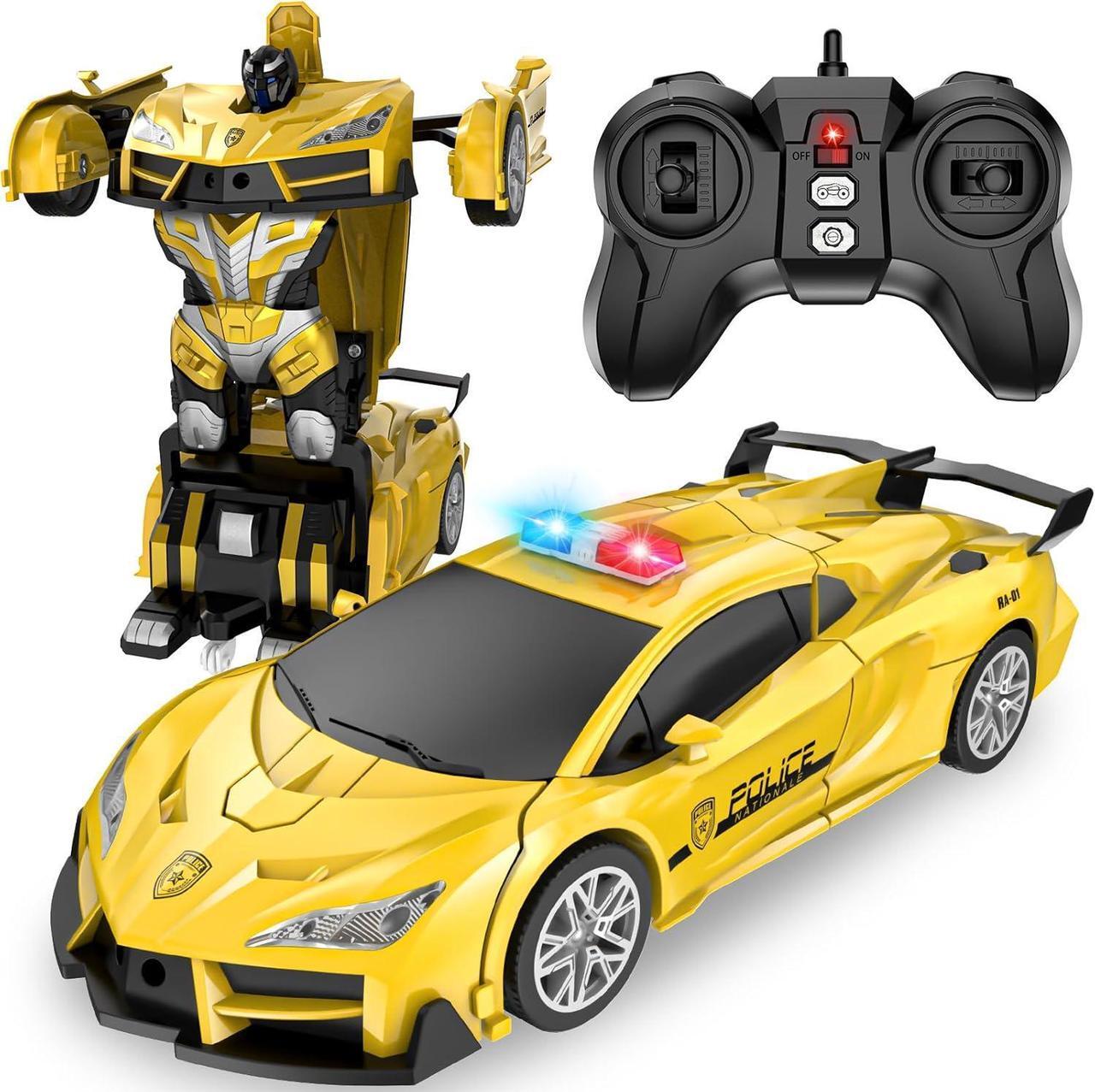 Main image of Remote Control Car, Transform Robot RC Cars, 2.4Ghz Transforming Police Car Toy with LED Light, One-Button Deformation & Rotating Drifting, Toys for 5+ Year Boys/Girls
