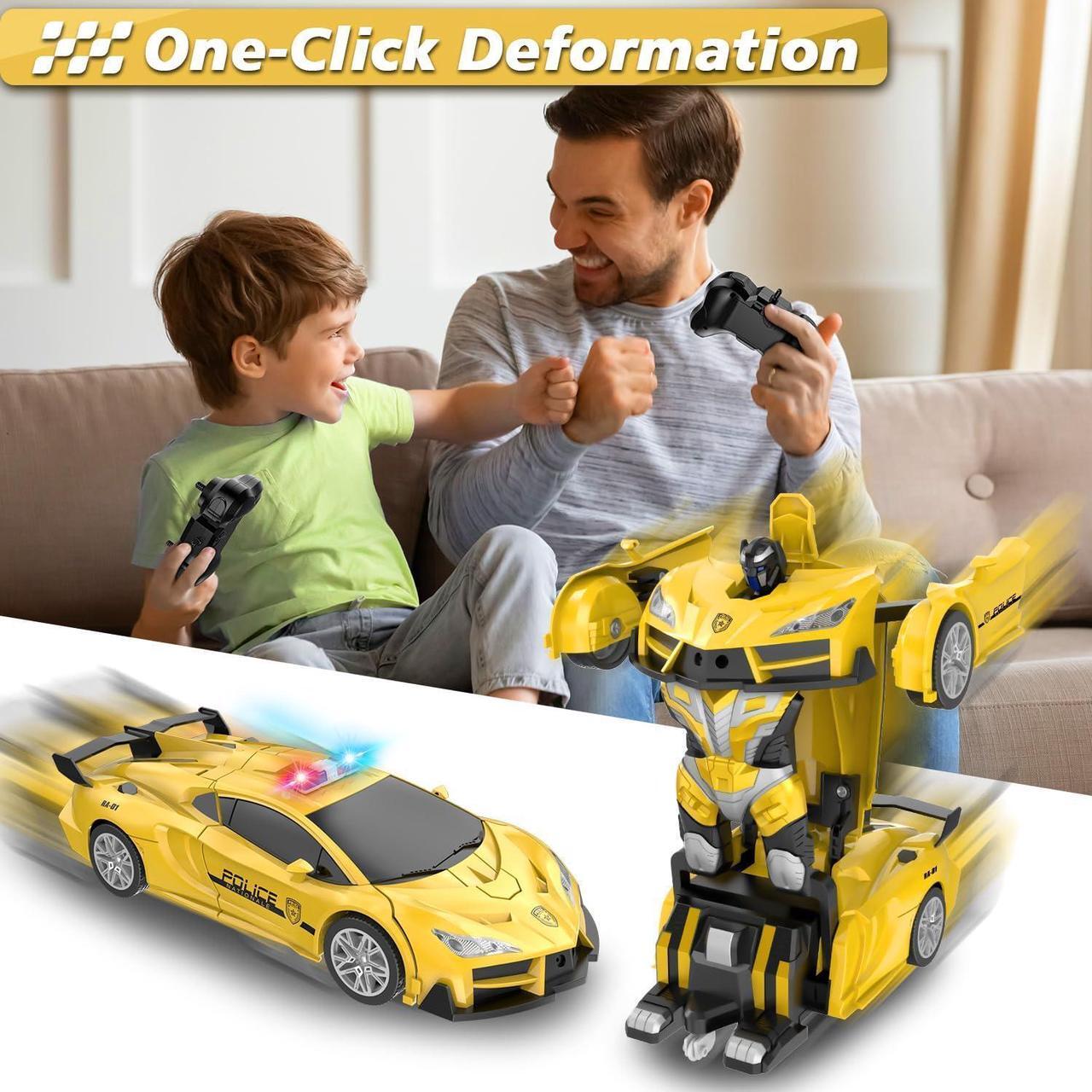 Alt view image 2 of 7 - Remote Control Car, Transform Robot RC Cars, 2.4Ghz Transforming Police Car Toy with LED Light, One-Button Deformation & Rotating Drifting, Toys for 5+ Year Boys/Girls
