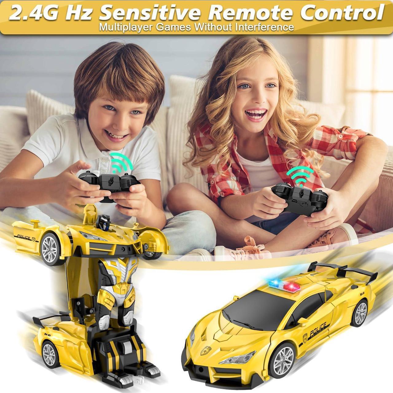 Alt view image 3 of 7 - Remote Control Car, Transform Robot RC Cars, 2.4Ghz Transforming Police Car Toy with LED Light, One-Button Deformation & Rotating Drifting, Toys for 5+ Year Boys/Girls