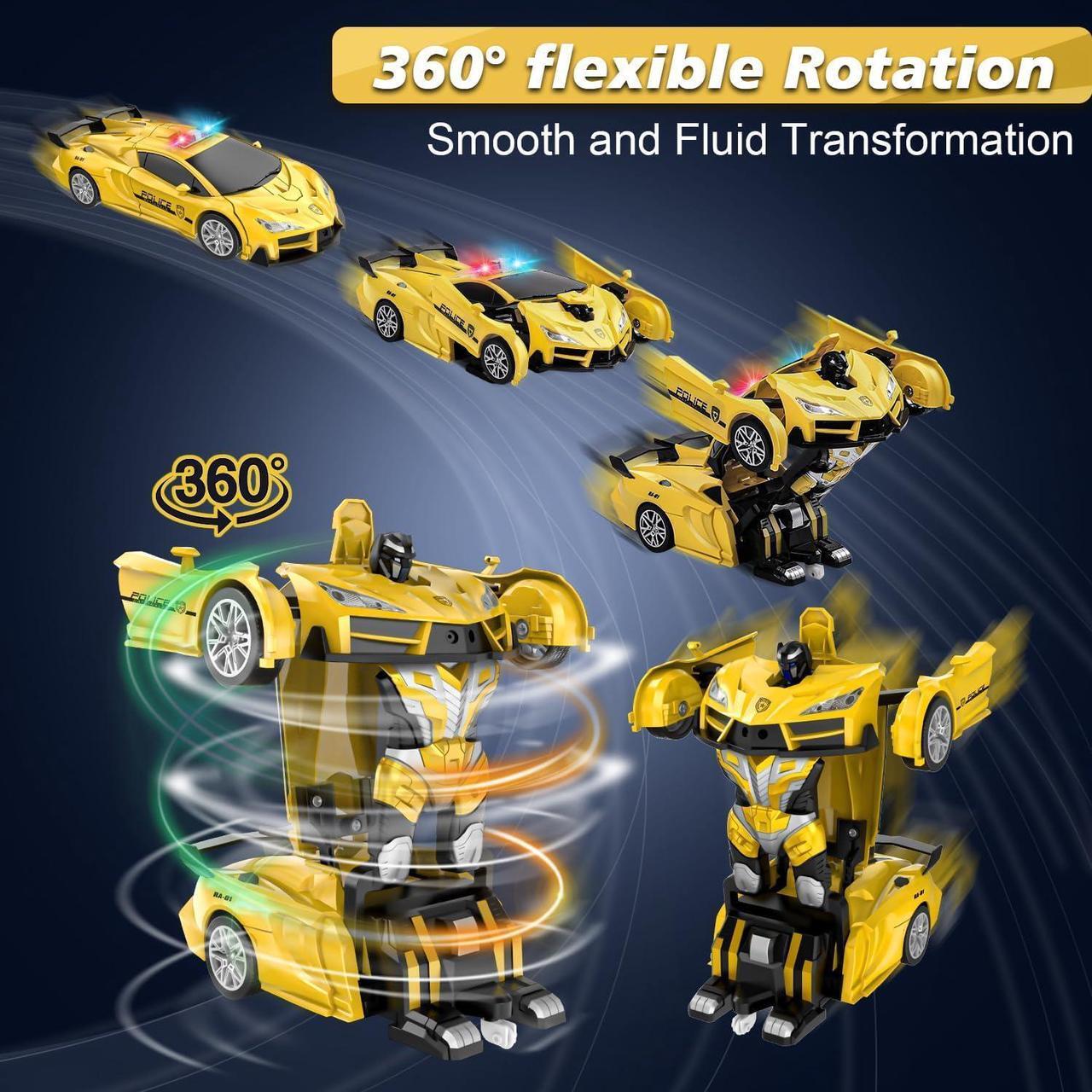 Alt view image 4 of 7 - Remote Control Car, Transform Robot RC Cars, 2.4Ghz Transforming Police Car Toy with LED Light, One-Button Deformation & Rotating Drifting, Toys for 5+ Year Boys/Girls