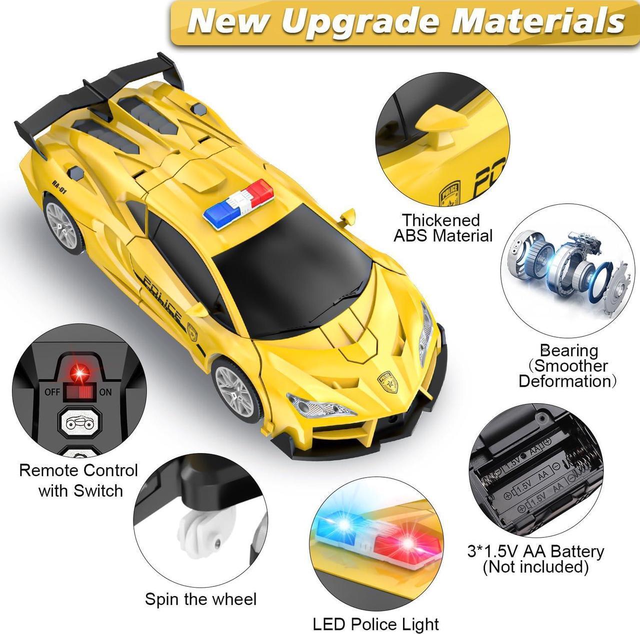 Alt view image 5 of 7 - Remote Control Car, Transform Robot RC Cars, 2.4Ghz Transforming Police Car Toy with LED Light, One-Button Deformation & Rotating Drifting, Toys for 5+ Year Boys/Girls