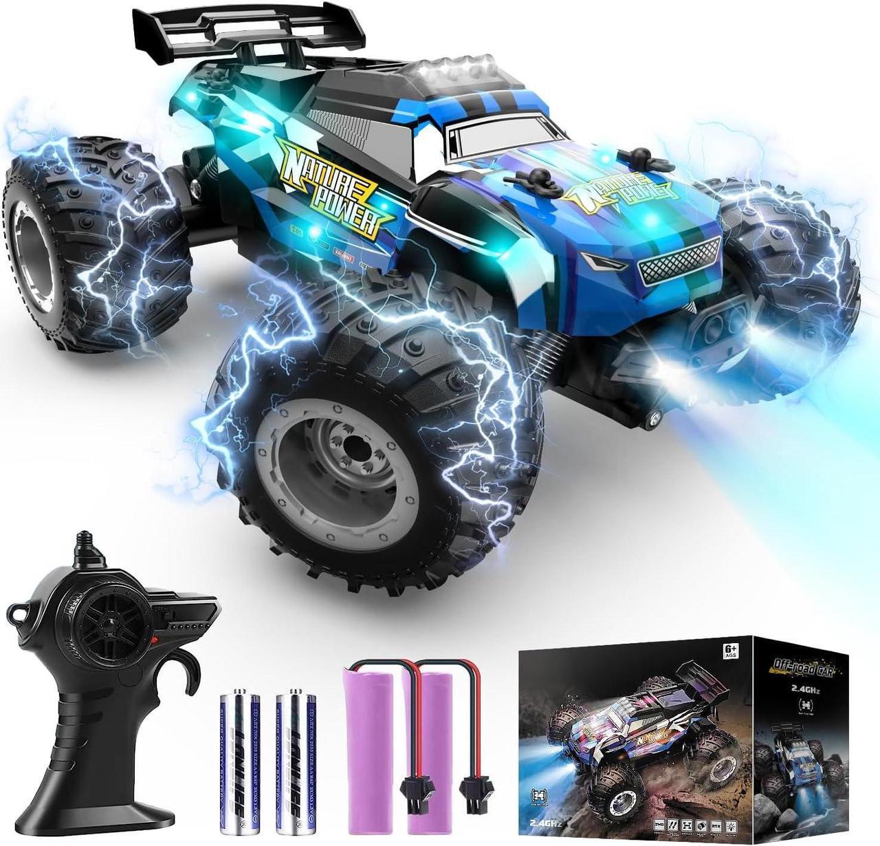Main image of Remote Control Car, 2.4Ghz Glow-up RC Cars with Body Lights & Headlights, 2 Rechargeable Batteries for 40 Min Play, 20 KM/H All Terrain Off-Road Monster Truck,Toys for Boys Kids Age 4-7 8-12 Xmas Gift