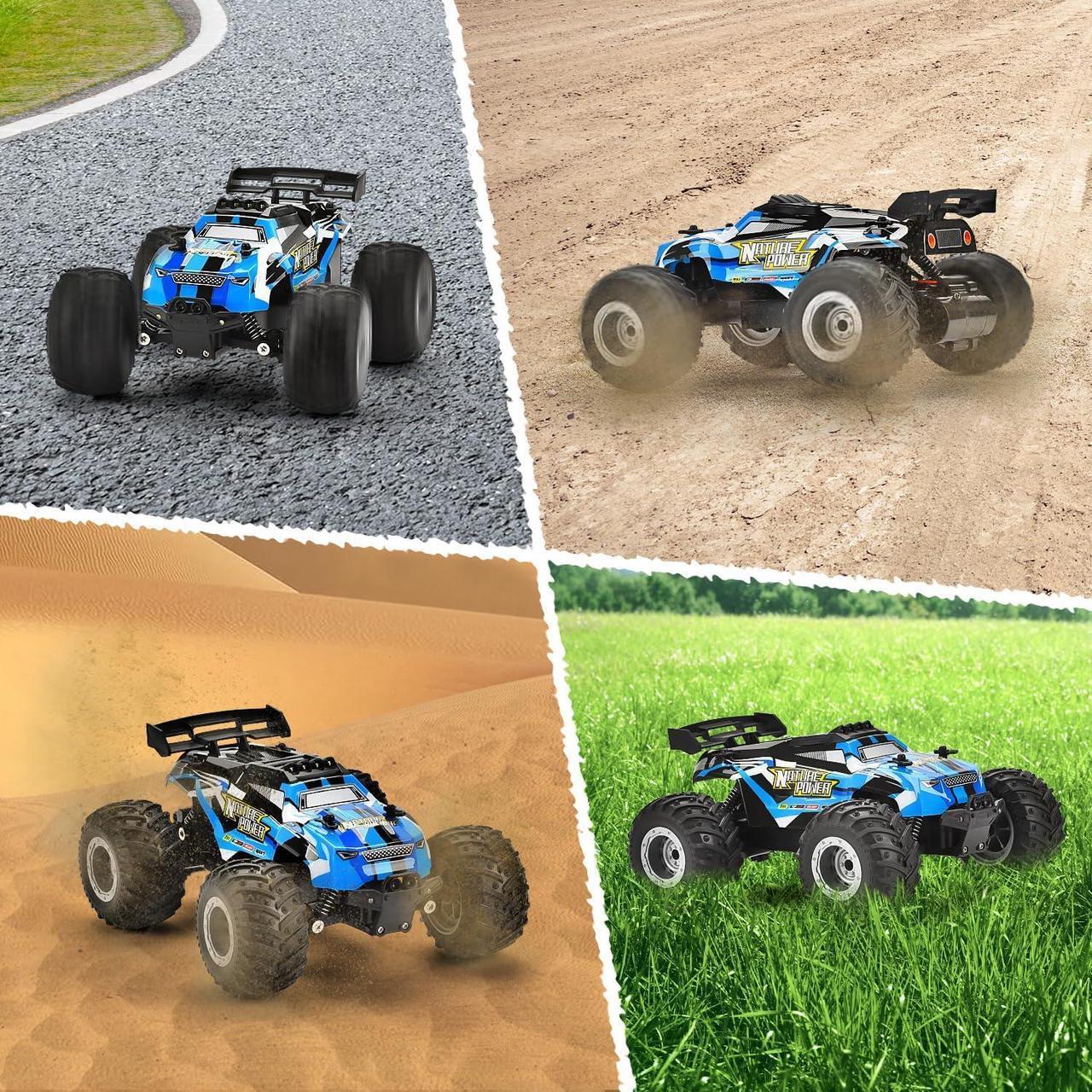 Alt view image 4 of 7 - Remote Control Car, 2.4Ghz Glow-up RC Cars with Body Lights & Headlights, 2 Rechargeable Batteries for 40 Min Play, 20 KM/H All Terrain Off-Road Monster Truck,Toys for Boys Kids Age 4-7 8-12 Xmas Gift