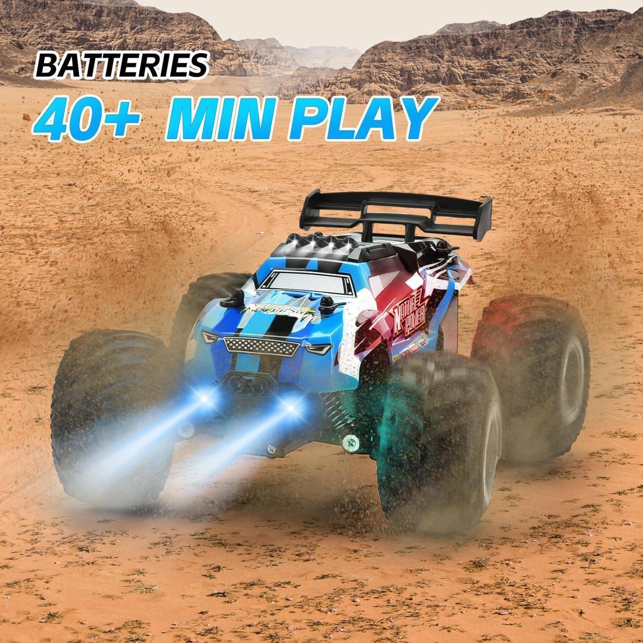 Alt view image 6 of 7 - Remote Control Car, 2.4Ghz Glow-up RC Cars with Body Lights & Headlights, 2 Rechargeable Batteries for 40 Min Play, 20 KM/H All Terrain Off-Road Monster Truck,Toys for Boys Kids Age 4-7 8-12 Xmas Gift