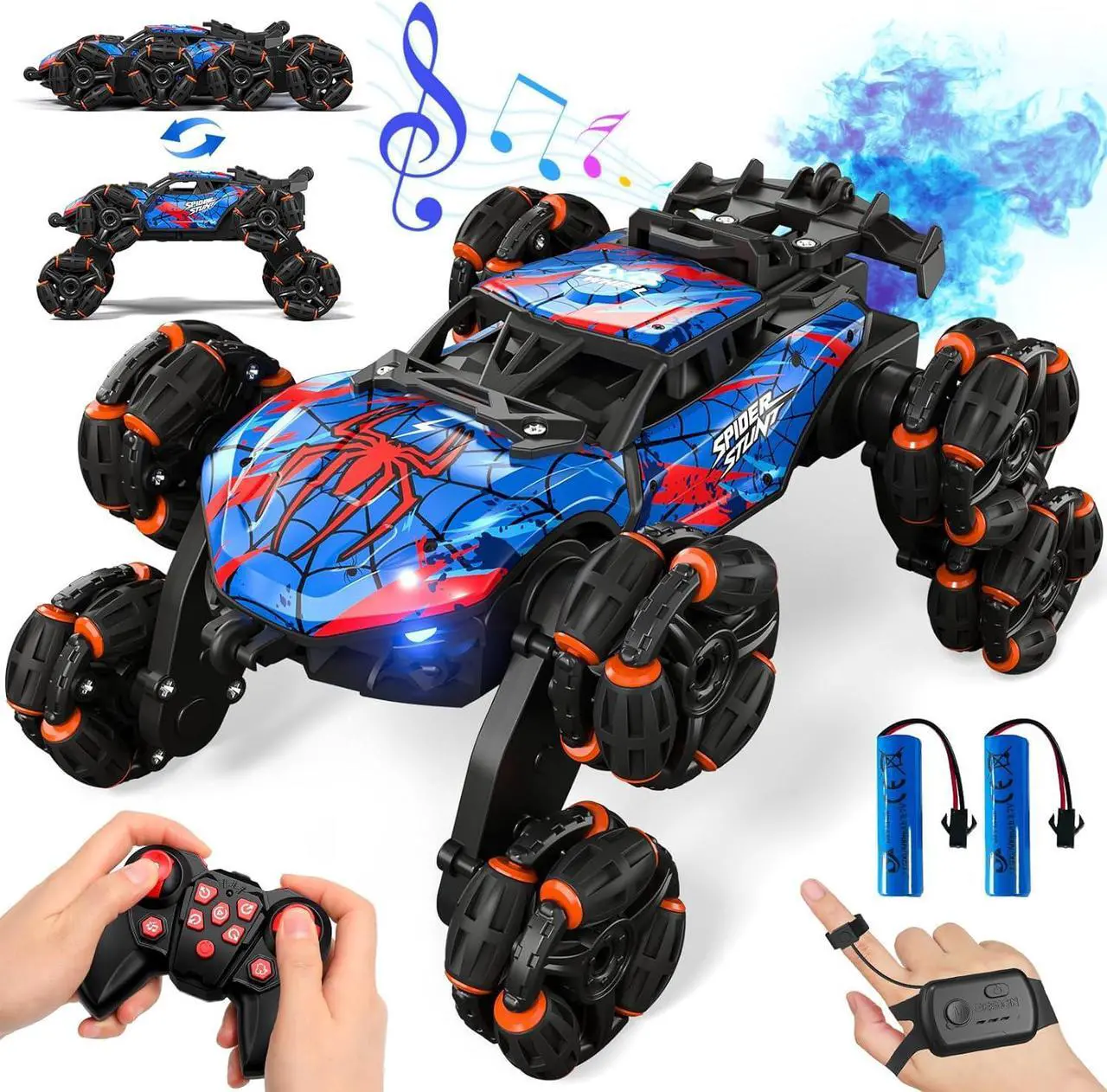 Main image of Sunrad 8WD Gesture Sensing RC Stunt Car with Spray & Light & Music for Kids Age 6-8-13, Spider Hand Remote Control Car 2.4Ghz Double-Sided Climbing Drift RC Car Toys Birthday Gift for Boys