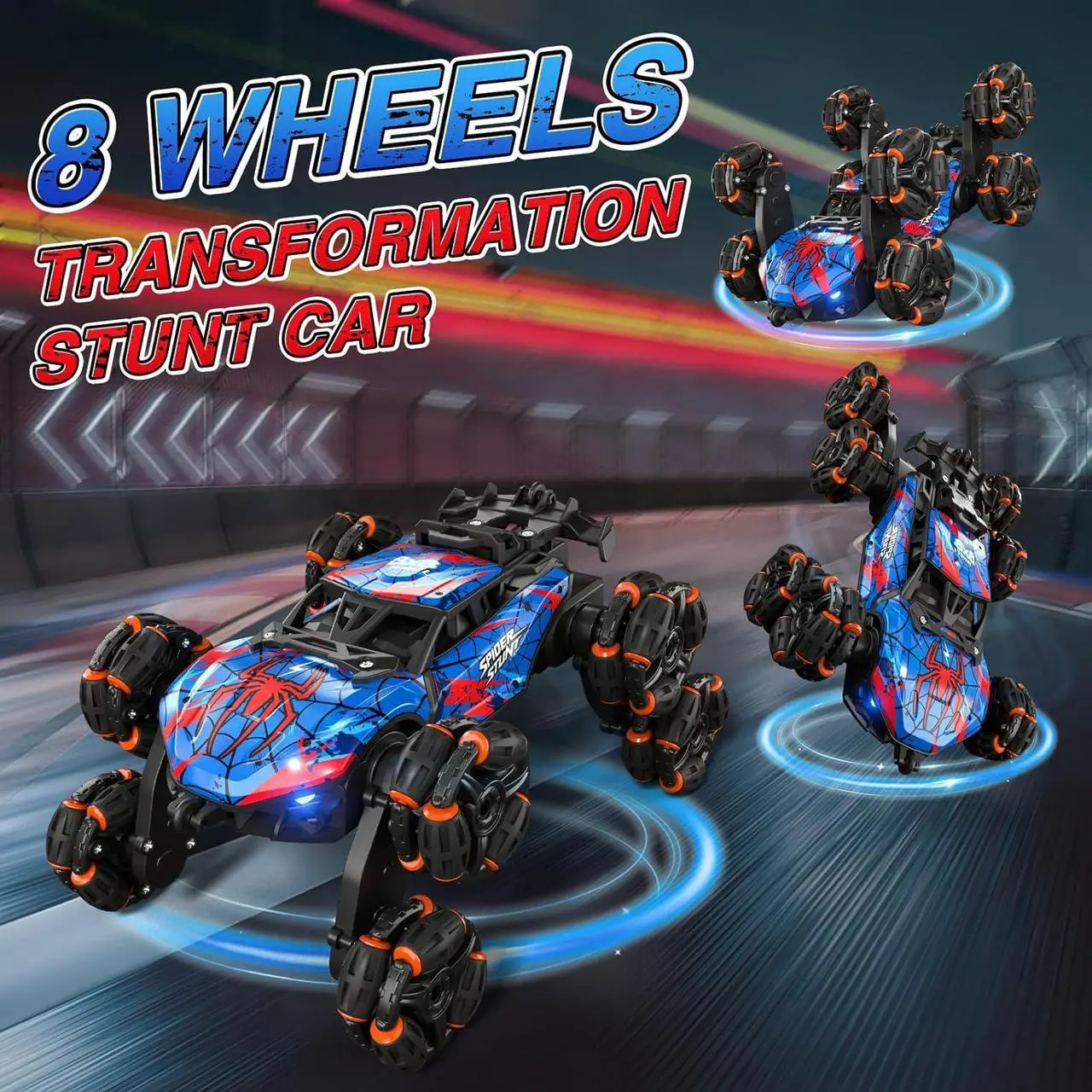 Alt view image 2 of 7 - Sunrad 8WD Gesture Sensing RC Stunt Car with Spray & Light & Music for Kids Age 6-8-13, Spider Hand Remote Control Car 2.4Ghz Double-Sided Climbing Drift RC Car Toys Birthday Gift for Boys