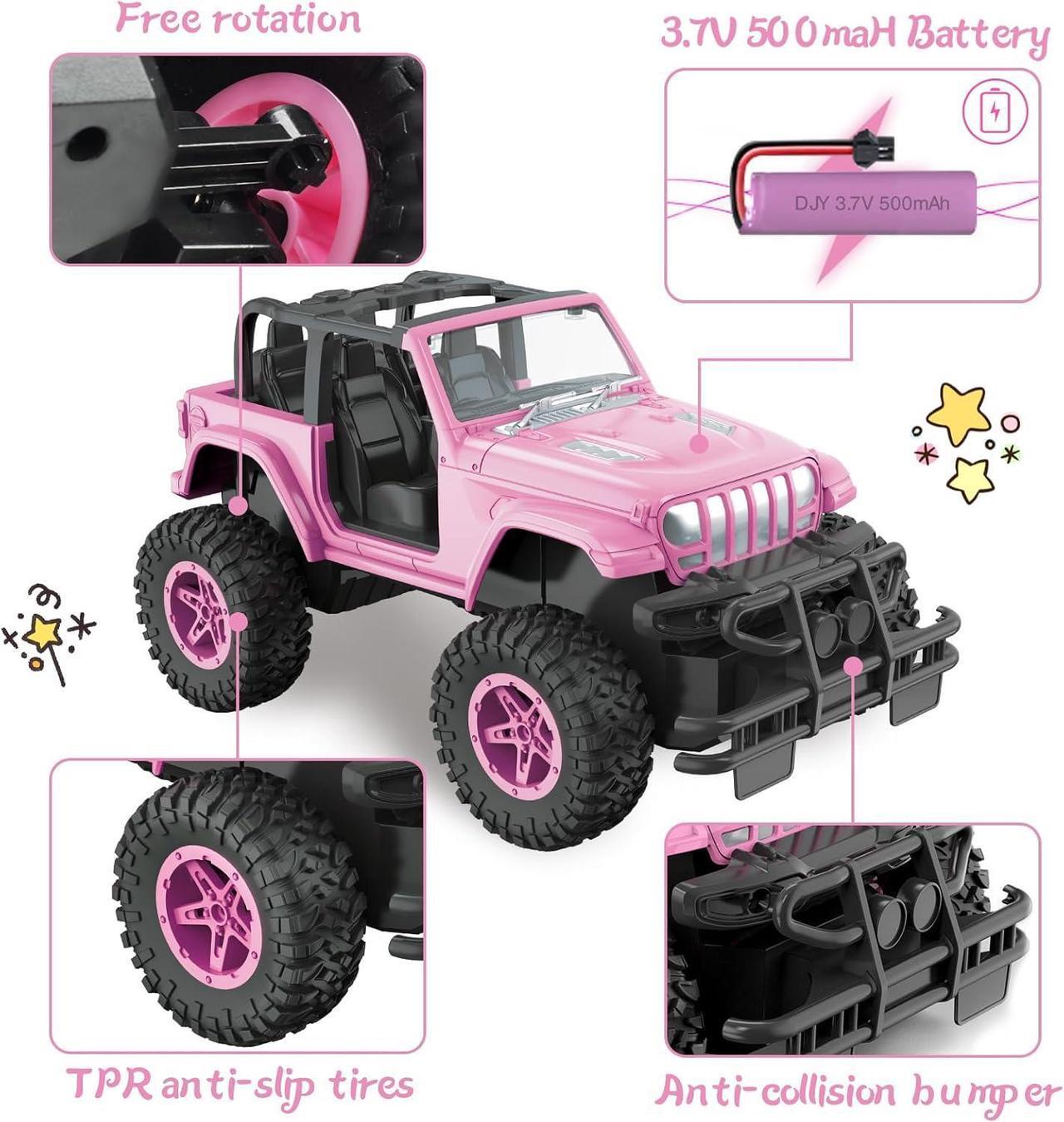 Alt view image 4 of 7 - NQD Remote Control Car, Rechargeable RC Racing Cars with Stickers 1:16 Scale, 80 Min Play, 2.4Ghz Off Road Trucks All Terrain Toys Gifts for 3-Year-Old Girls