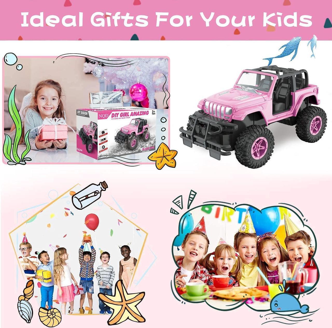 Alt view image 6 of 7 - NQD Remote Control Car, Rechargeable RC Racing Cars with Stickers 1:16 Scale, 80 Min Play, 2.4Ghz Off Road Trucks All Terrain Toys Gifts for 3-Year-Old Girls