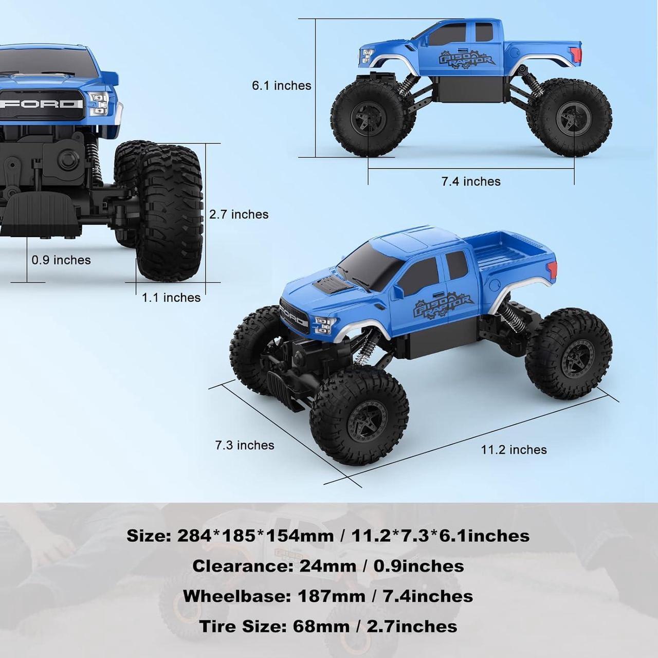 Alt view image 6 of 7 - DOUBLE E Ford Raptor F150 RC Car 4WD Monster Trucks for Boys,11 Inches Off Road Crawler Vehicle RC Truck Toy Gift for Boys Girls 6 7 8-12 Years-Blue