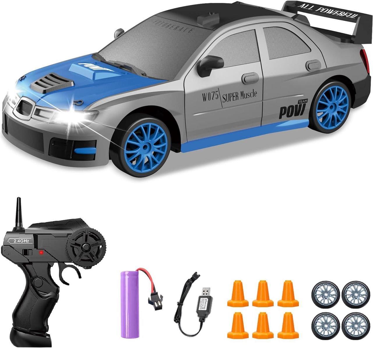 Main image of Remote Control Car, 1/24 2.4GHz 4WD RC Drift Car High Speed RC Cars with Cool Lights, Rechargeable Battery and Extra Tires Toys for Kids (Grey)