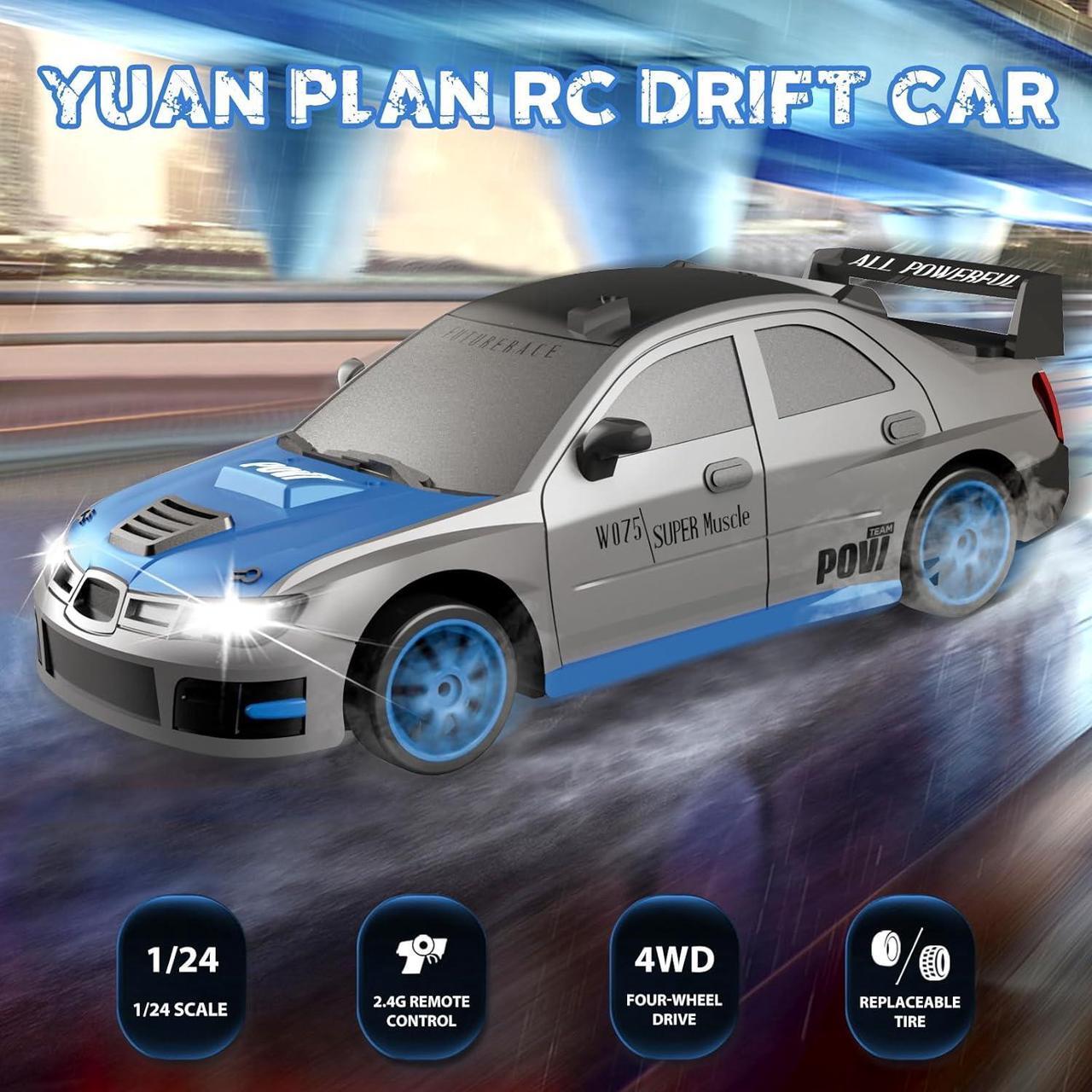 Alt view image 2 of 6 - Remote Control Car, 1/24 2.4GHz 4WD RC Drift Car High Speed RC Cars with Cool Lights, Rechargeable Battery and Extra Tires Toys for Kids (Grey)