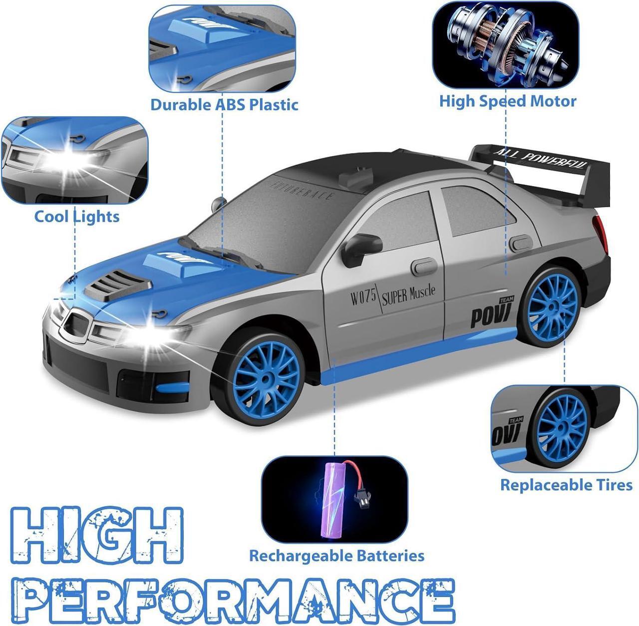 Alt view image 3 of 6 - Remote Control Car, 1/24 2.4GHz 4WD RC Drift Car High Speed RC Cars with Cool Lights, Rechargeable Battery and Extra Tires Toys for Kids (Grey)