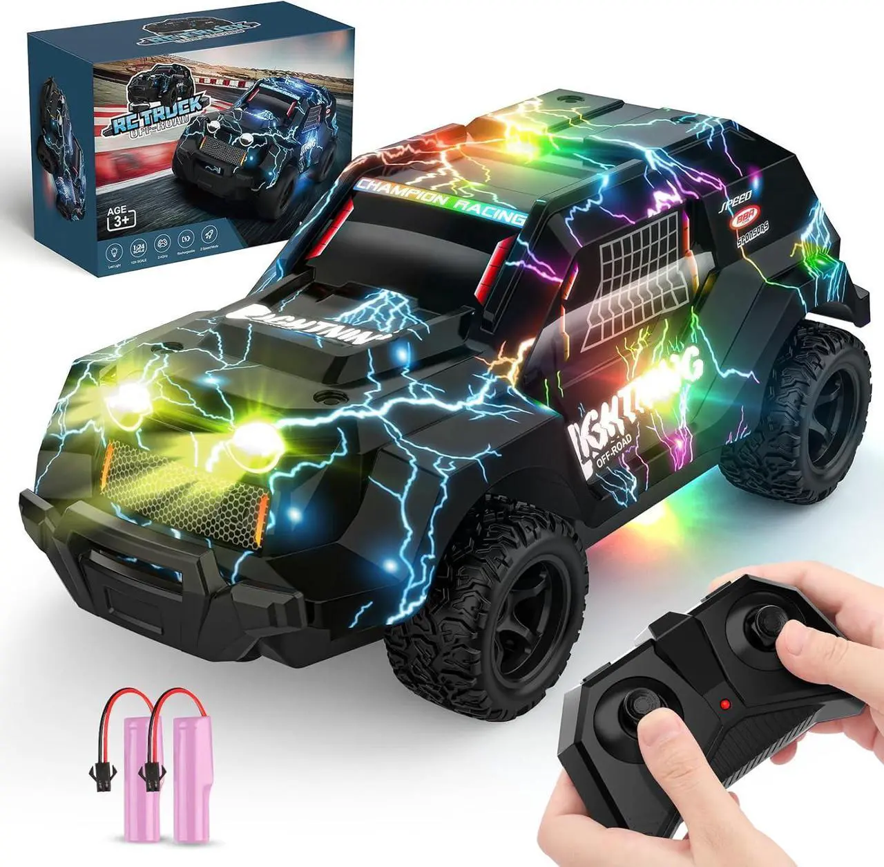 Main image of Remote Control Car for Boys 4-7, Off Road Mini RC Car for Kids, Cool Light Up 1/24 Scale Hobby RC Cars Truck Race Car Toy Christmas Birthday Gifts for 3 4 5 6 7 8 Years Old Boys