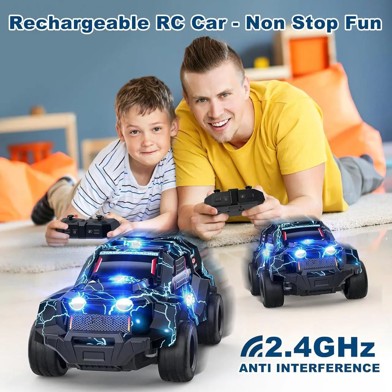 Alt view image 5 of 7 - Remote Control Car for Boys 4-7, Off Road Mini RC Car for Kids, Cool Light Up 1/24 Scale Hobby RC Cars Truck Race Car Toy Christmas Birthday Gifts for 3 4 5 6 7 8 Years Old Boys