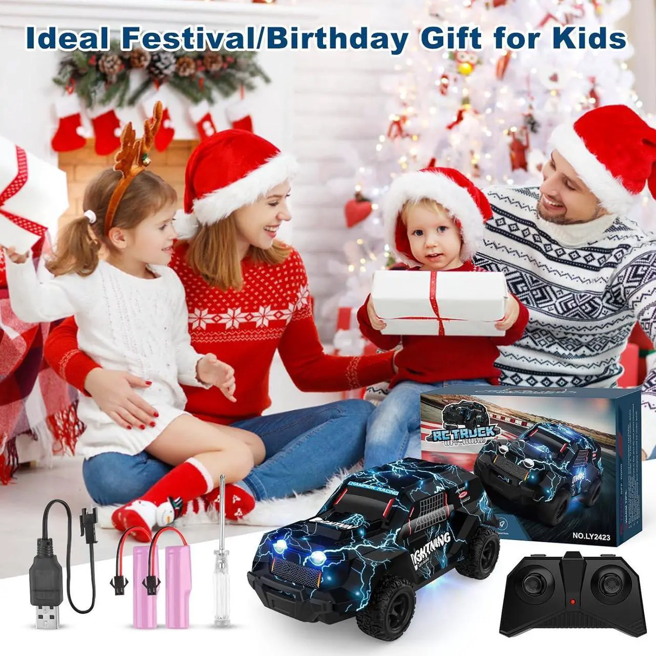 Alt view image 6 of 7 - Remote Control Car for Boys 4-7, Off Road Mini RC Car for Kids, Cool Light Up 1/24 Scale Hobby RC Cars Truck Race Car Toy Christmas Birthday Gifts for 3 4 5 6 7 8 Years Old Boys
