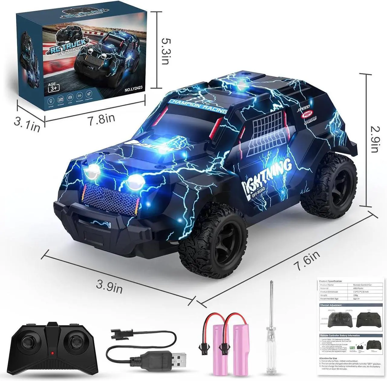 Alt view image 7 of 7 - Remote Control Car for Boys 4-7, Off Road Mini RC Car for Kids, Cool Light Up 1/24 Scale Hobby RC Cars Truck Race Car Toy Christmas Birthday Gifts for 3 4 5 6 7 8 Years Old Boys