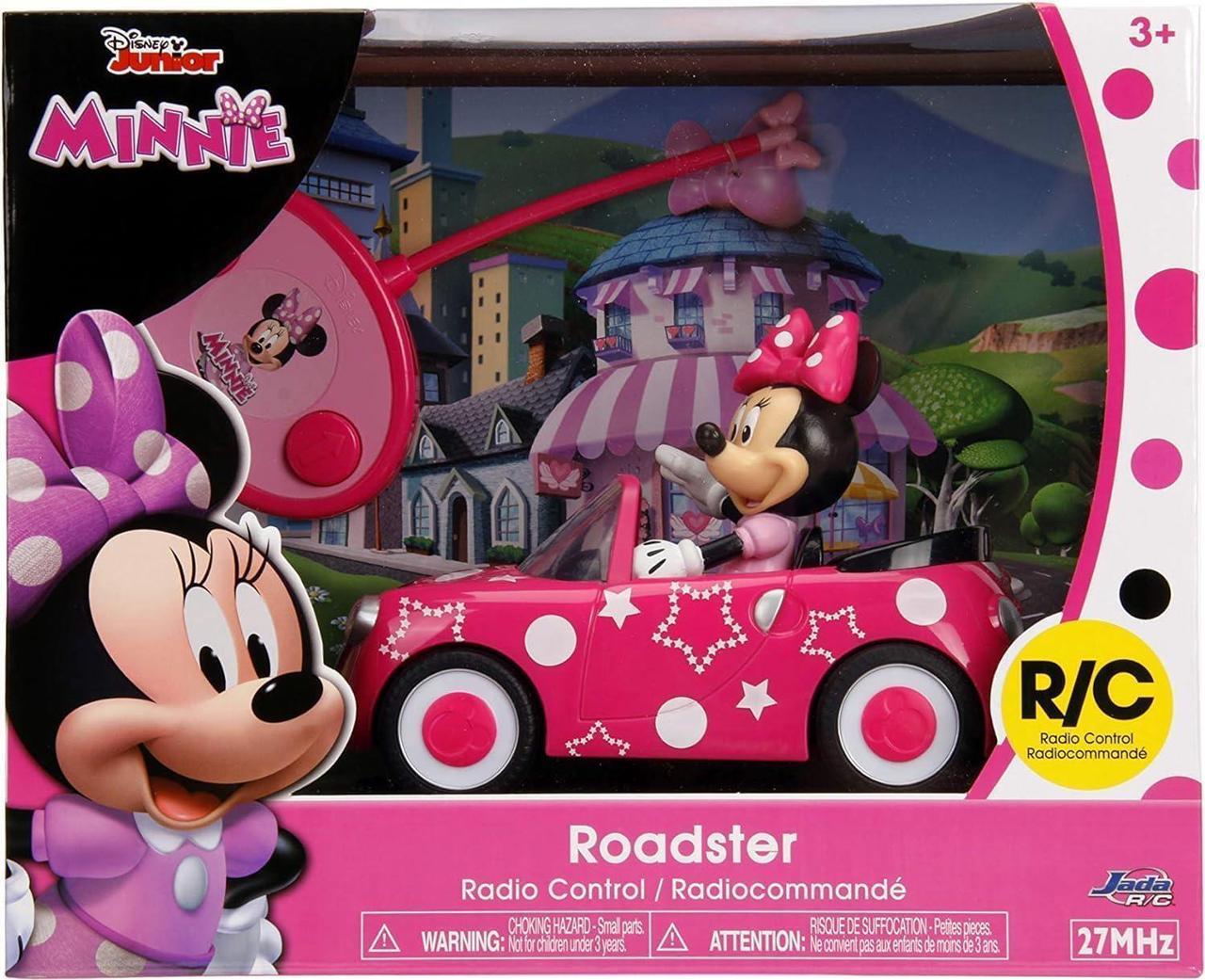 Alt view image 4 of 5 - Disney Junior 7.5" Minnie Mouse Roadster RC Remote Control Car Pink 27MHz, Toys for Kids , Pink With Stars and Polka Dots