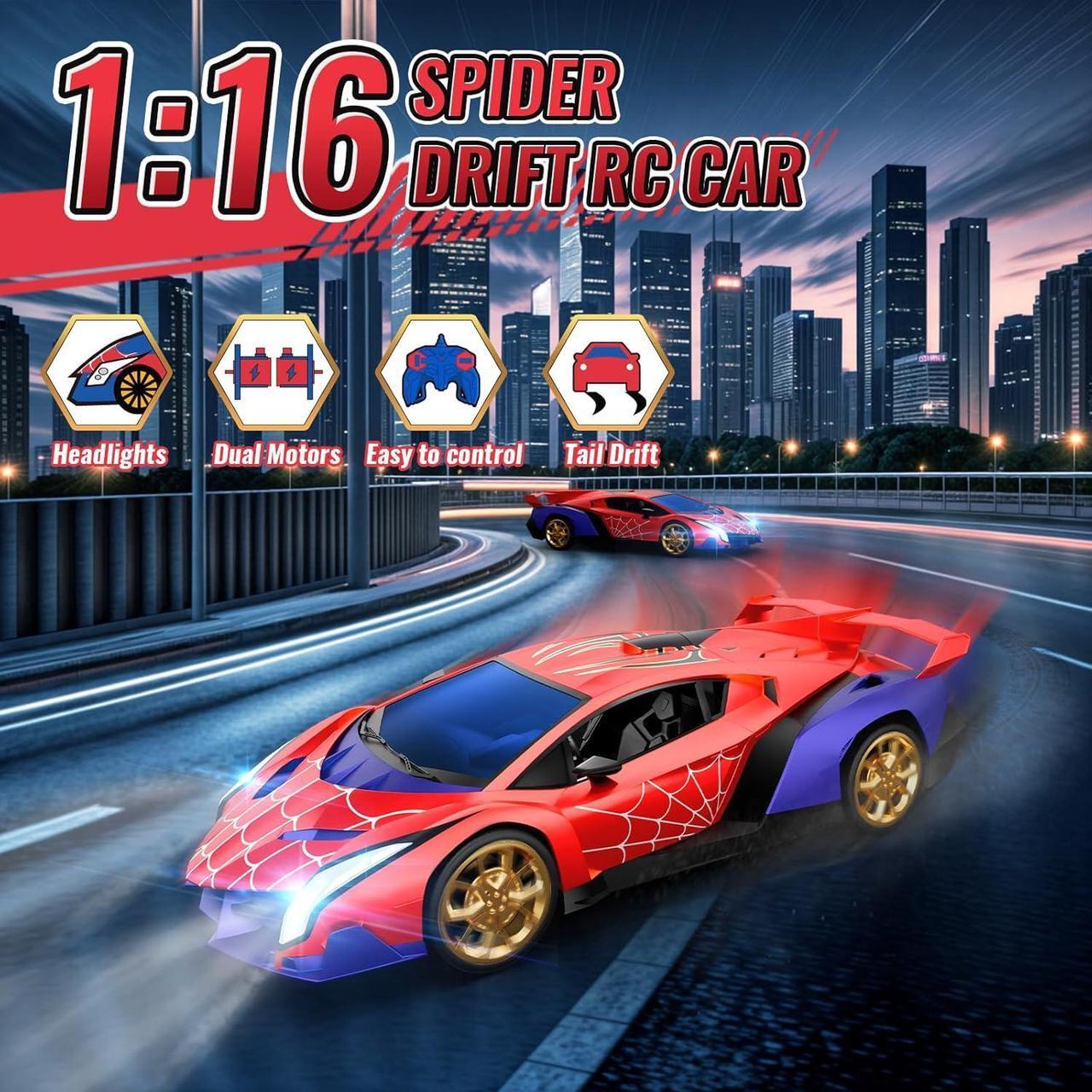 Alt view image 3 of 7 - Spider Remote Control Car 1:16, 2.4GHz RC Cars Spider Toys Gifts For 3 4 5 6 7 8 9 10 Year Old Boys Kids, Electric Rechargeable Race Toy Car With Lights, Boys Girls Toys Age 4-6 6-8 8-12 Birthday Gift