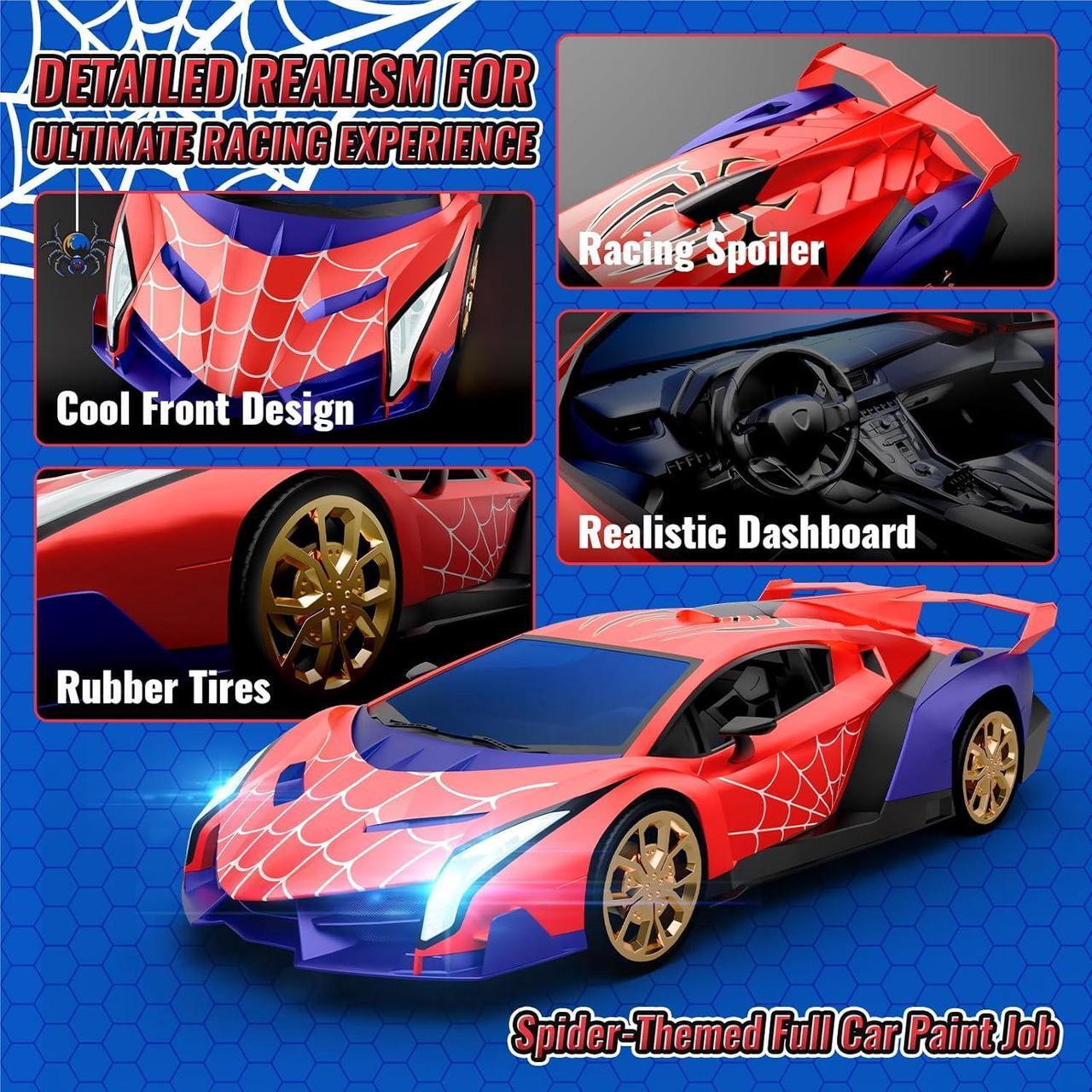 Alt view image 4 of 7 - Spider Remote Control Car 1:16, 2.4GHz RC Cars Spider Toys Gifts For 3 4 5 6 7 8 9 10 Year Old Boys Kids, Electric Rechargeable Race Toy Car With Lights, Boys Girls Toys Age 4-6 6-8 8-12 Birthday Gift