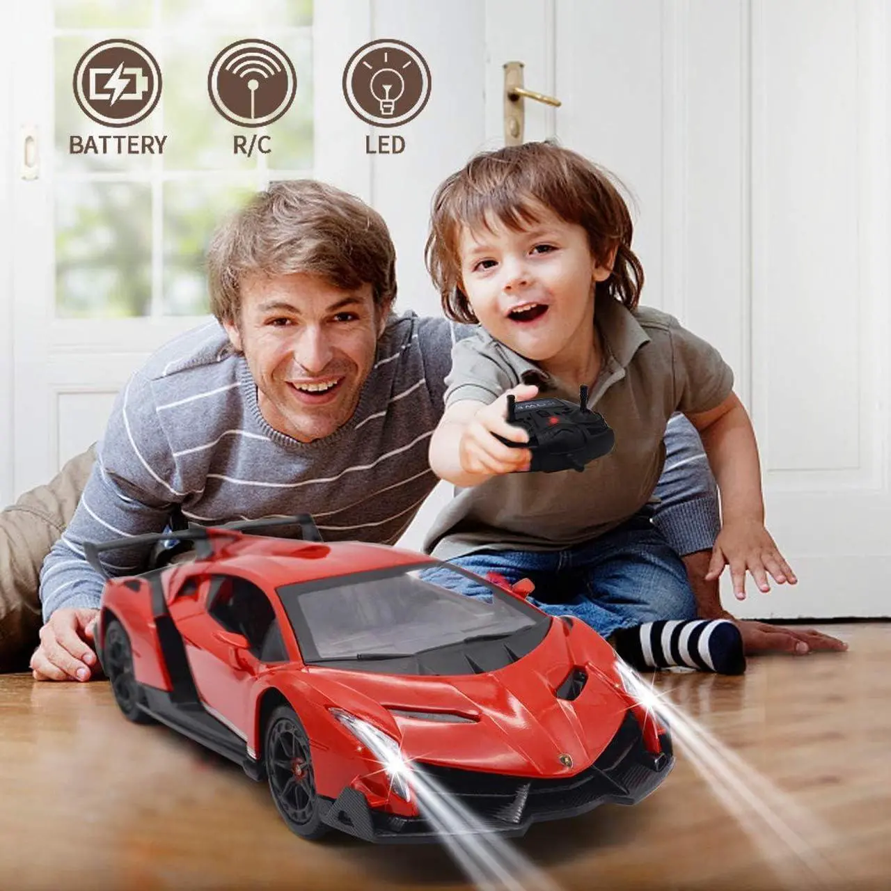 Alt view image 3 of 7 - QUN FENG Remote Control RC CAR Racing Cars Compatible with Lamborghini Veneno Officially Licensed 1:24 Toy RC Cars Model Vehicle for Boys 6,7,8 Years Old,red