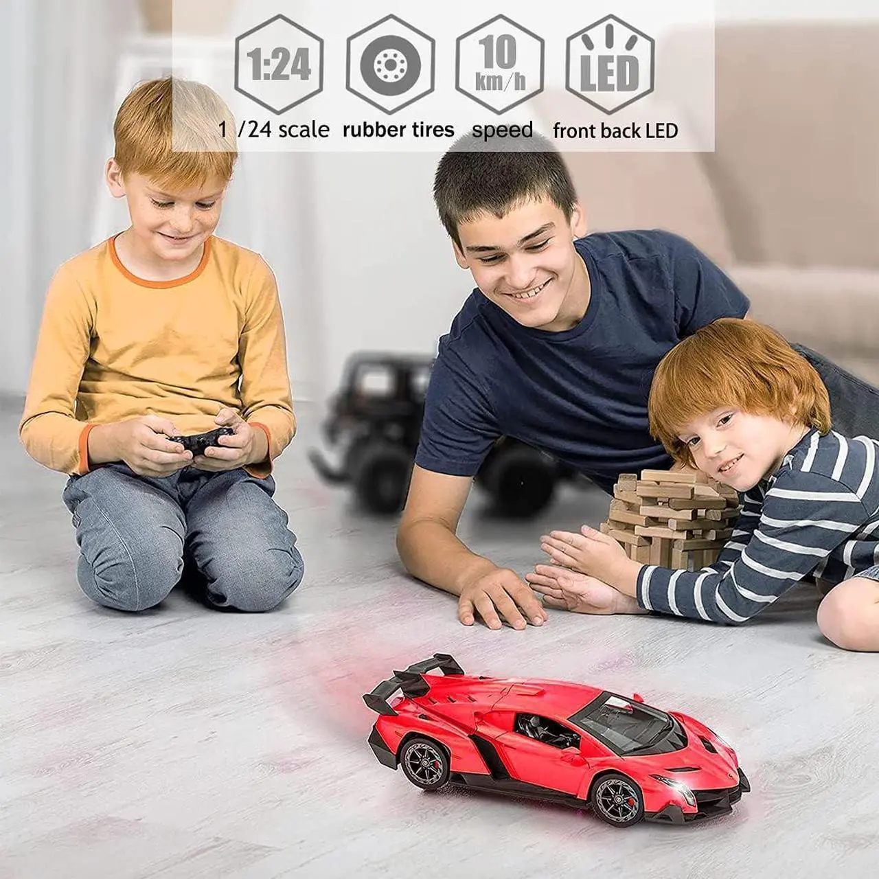 Alt view image 5 of 7 - QUN FENG Remote Control RC CAR Racing Cars Compatible with Lamborghini Veneno Officially Licensed 1:24 Toy RC Cars Model Vehicle for Boys 6,7,8 Years Old,red