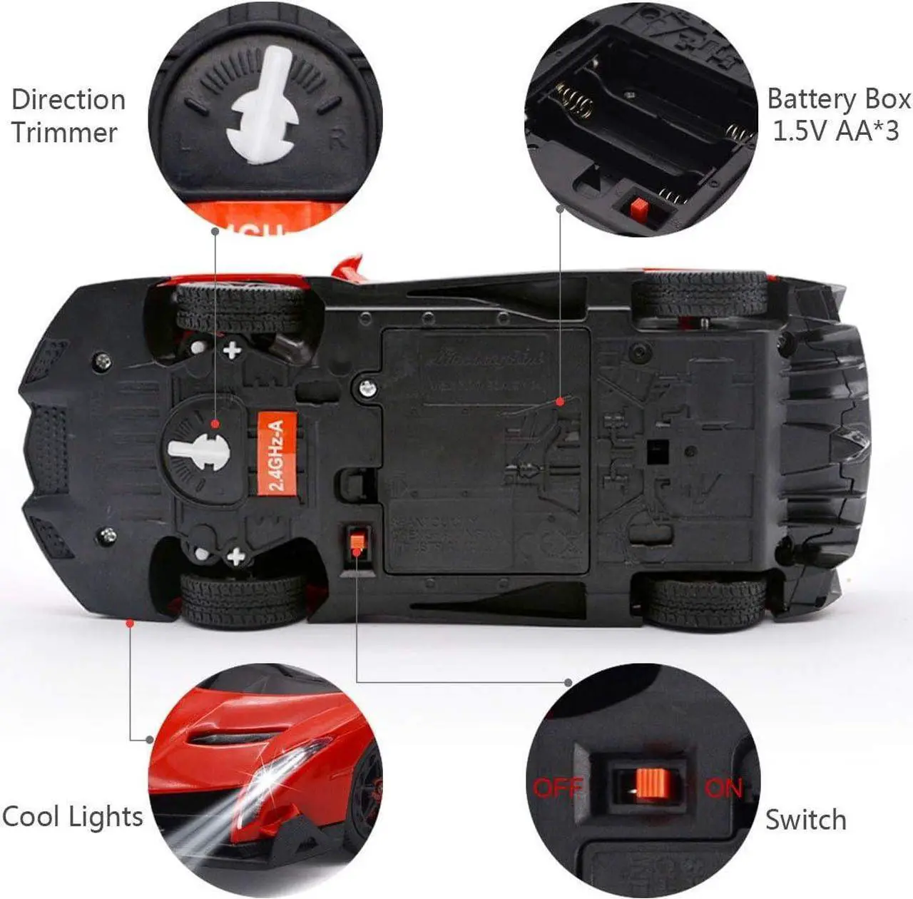 Alt view image 7 of 7 - QUN FENG Remote Control RC CAR Racing Cars Compatible with Lamborghini Veneno Officially Licensed 1:24 Toy RC Cars Model Vehicle for Boys 6,7,8 Years Old,red