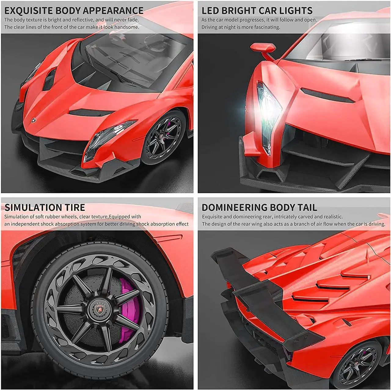 Alt view image 6 of 7 - QUN FENG Remote Control RC CAR Racing Cars Compatible with Lamborghini Veneno Officially Licensed 1:24 Toy RC Cars Model Vehicle for Boys 6,7,8 Years Old,red