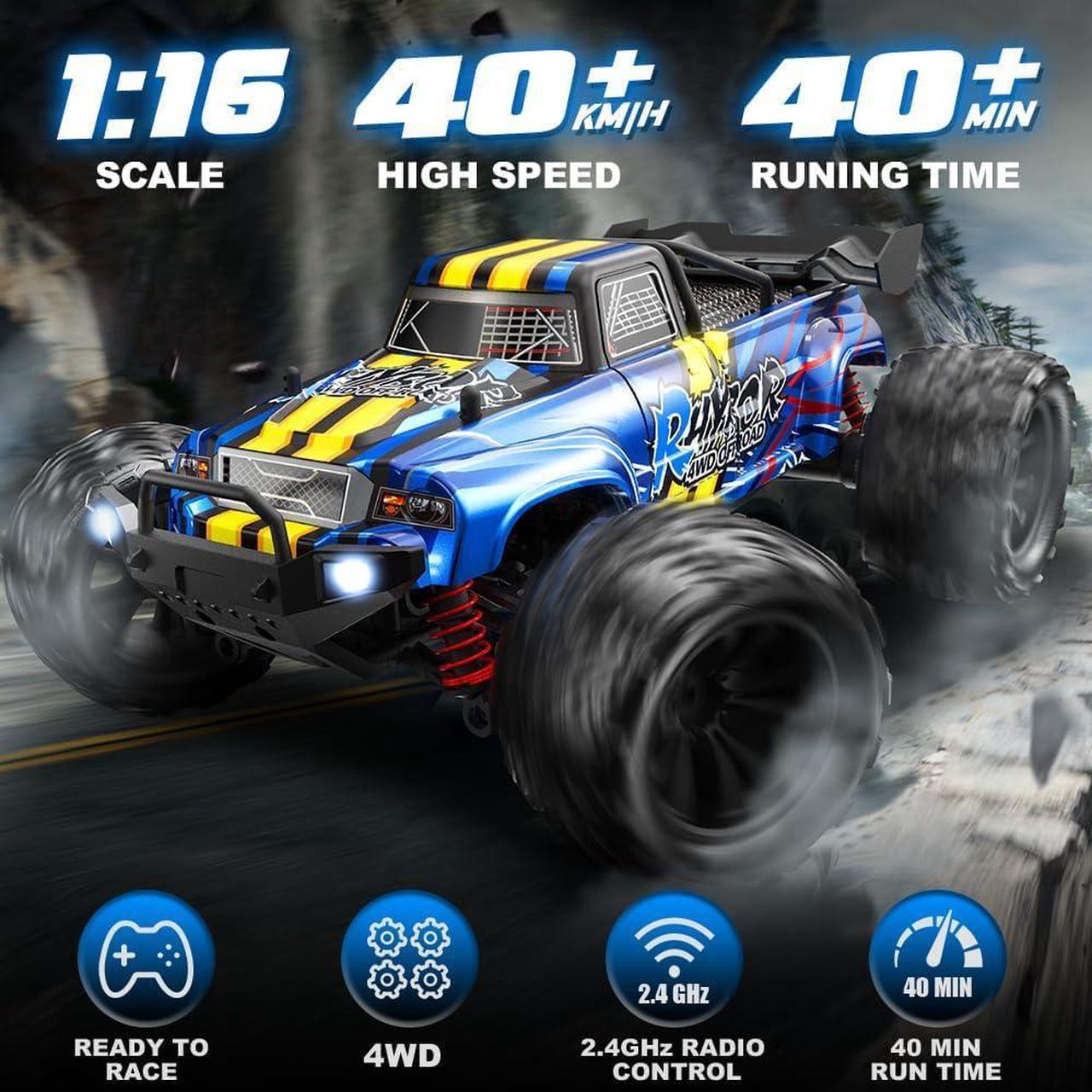 Alt view image 2 of 7 - 1:16 Scale RC Cars for Adult, Remote Control Car Fast 40KPH Hobby RC Cars for Boys Age 8+, 4x4 All Terrain Off-Road RC Truck for Kids with 2.4 GHz Remote Control 2 Rechargeable Batteries