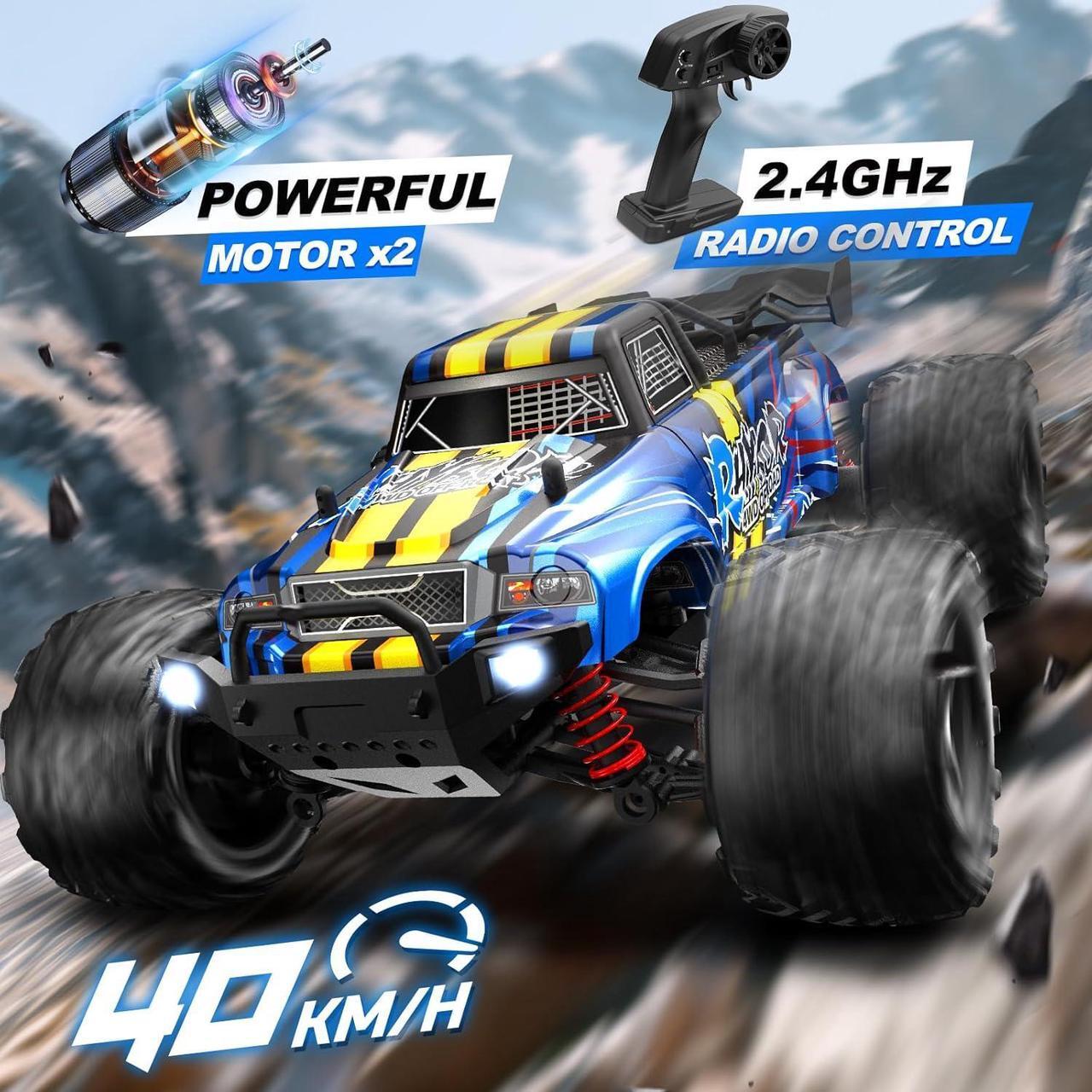 Alt view image 3 of 7 - 1:16 Scale RC Cars for Adult, Remote Control Car Fast 40KPH Hobby RC Cars for Boys Age 8+, 4x4 All Terrain Off-Road RC Truck for Kids with 2.4 GHz Remote Control 2 Rechargeable Batteries