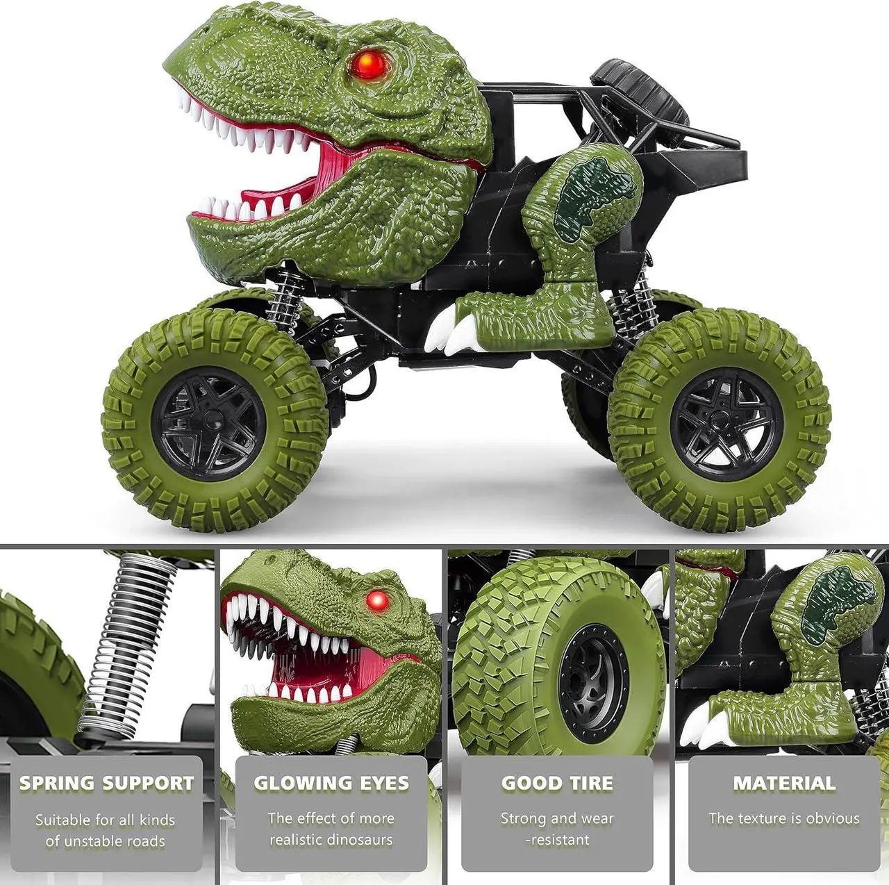 Alt view image 4 of 7 - Remote Control Dinosaur Car for Kids Boys, 2.4Ghz All Terrain Remote Control Dinosaur Truck with Light, Rechargeable 4WD Off Road RC Car Toys for Kids 3 4 5 6 7 8-12 Year Old Boys Girls Birthday Gift