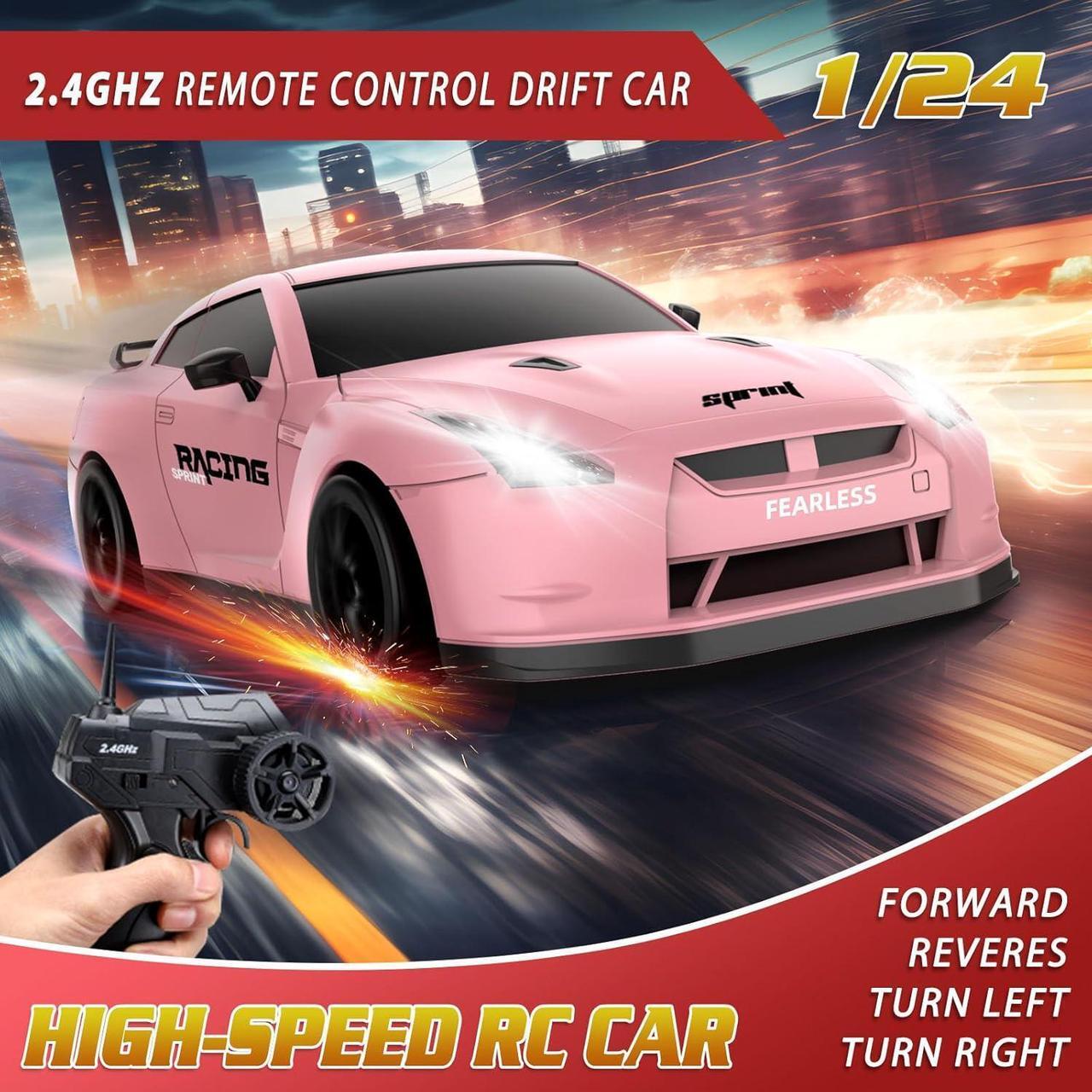 Alt view image 2 of 6 - Remote Control Car RC Drift Car 2.4GHz 1:24 Scale 4WD 15KM/H High Speed Model Vehicle with LED Lights Drifting Tire Racing Sport Toy Car for Adults Boys Girls Kids Gift 2Pcs Rechargeable Batteries
