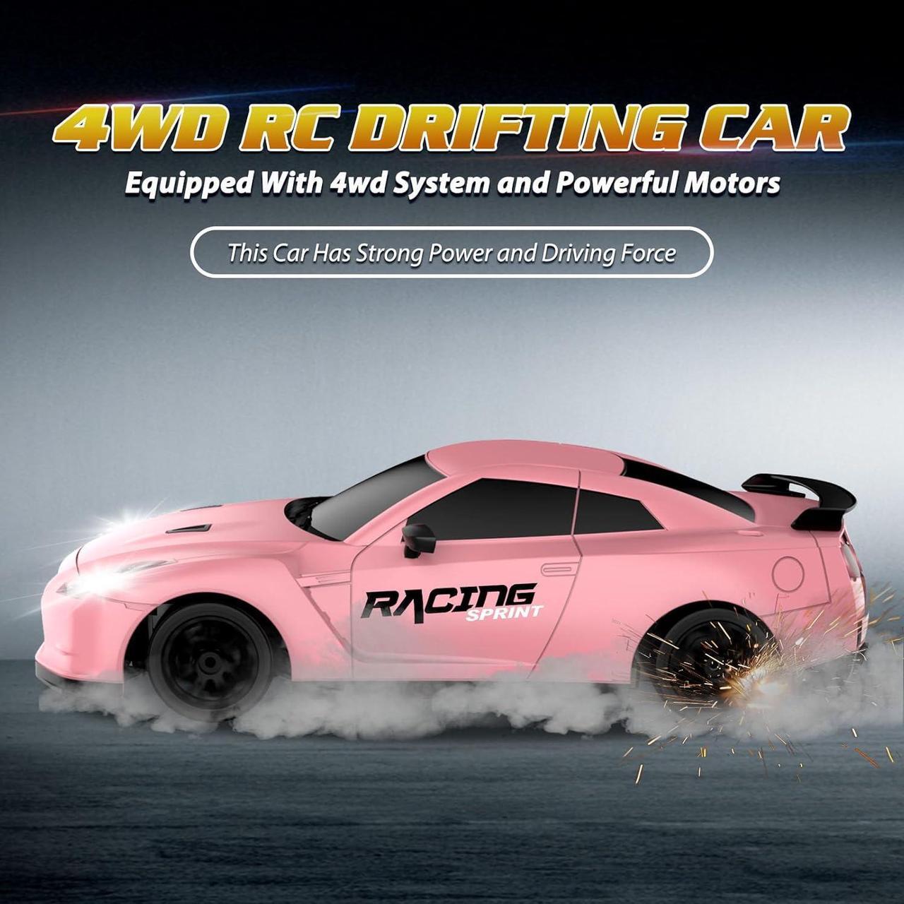 Alt view image 3 of 6 - Remote Control Car RC Drift Car 2.4GHz 1:24 Scale 4WD 15KM/H High Speed Model Vehicle with LED Lights Drifting Tire Racing Sport Toy Car for Adults Boys Girls Kids Gift 2Pcs Rechargeable Batteries