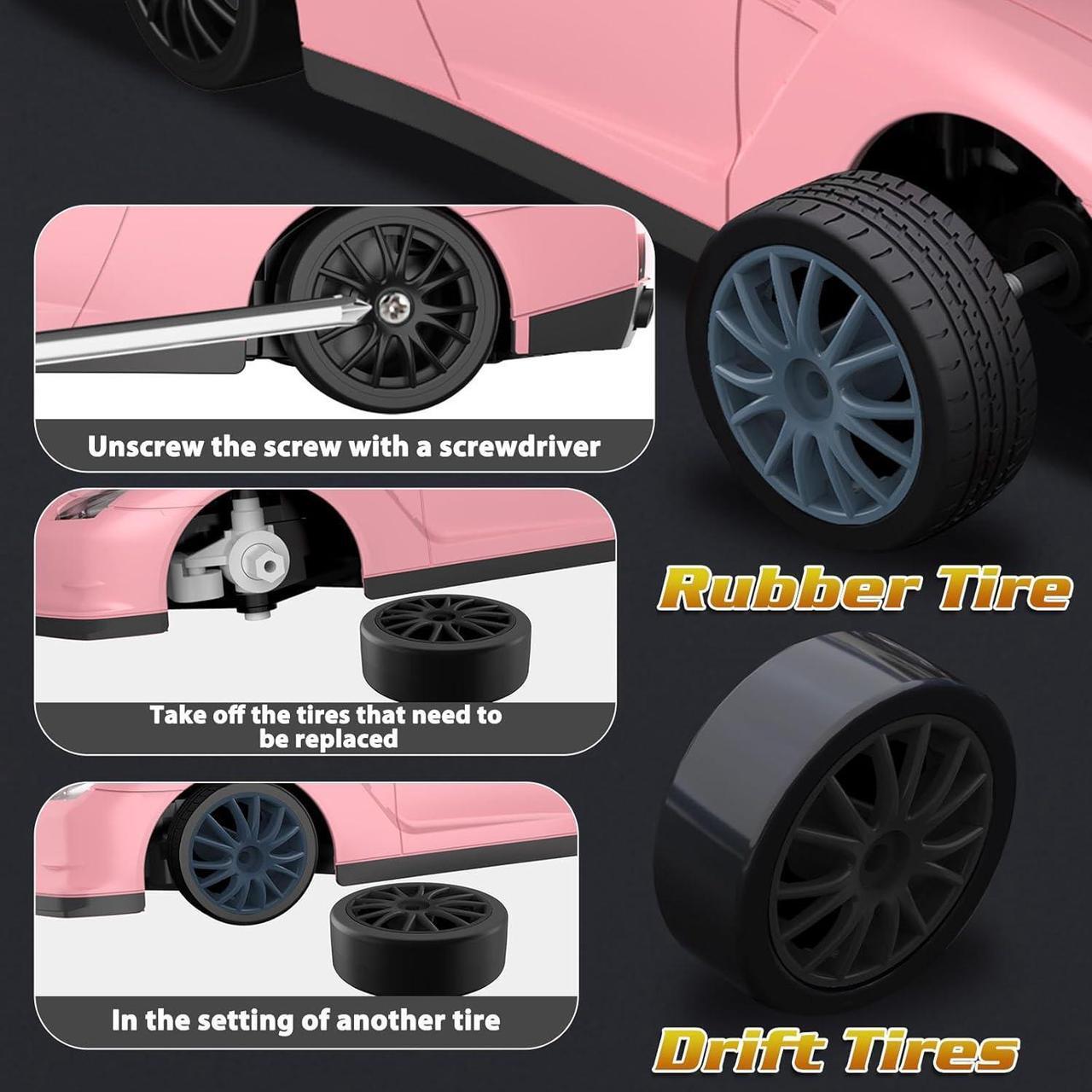 Alt view image 5 of 6 - Remote Control Car RC Drift Car 2.4GHz 1:24 Scale 4WD 15KM/H High Speed Model Vehicle with LED Lights Drifting Tire Racing Sport Toy Car for Adults Boys Girls Kids Gift 2Pcs Rechargeable Batteries