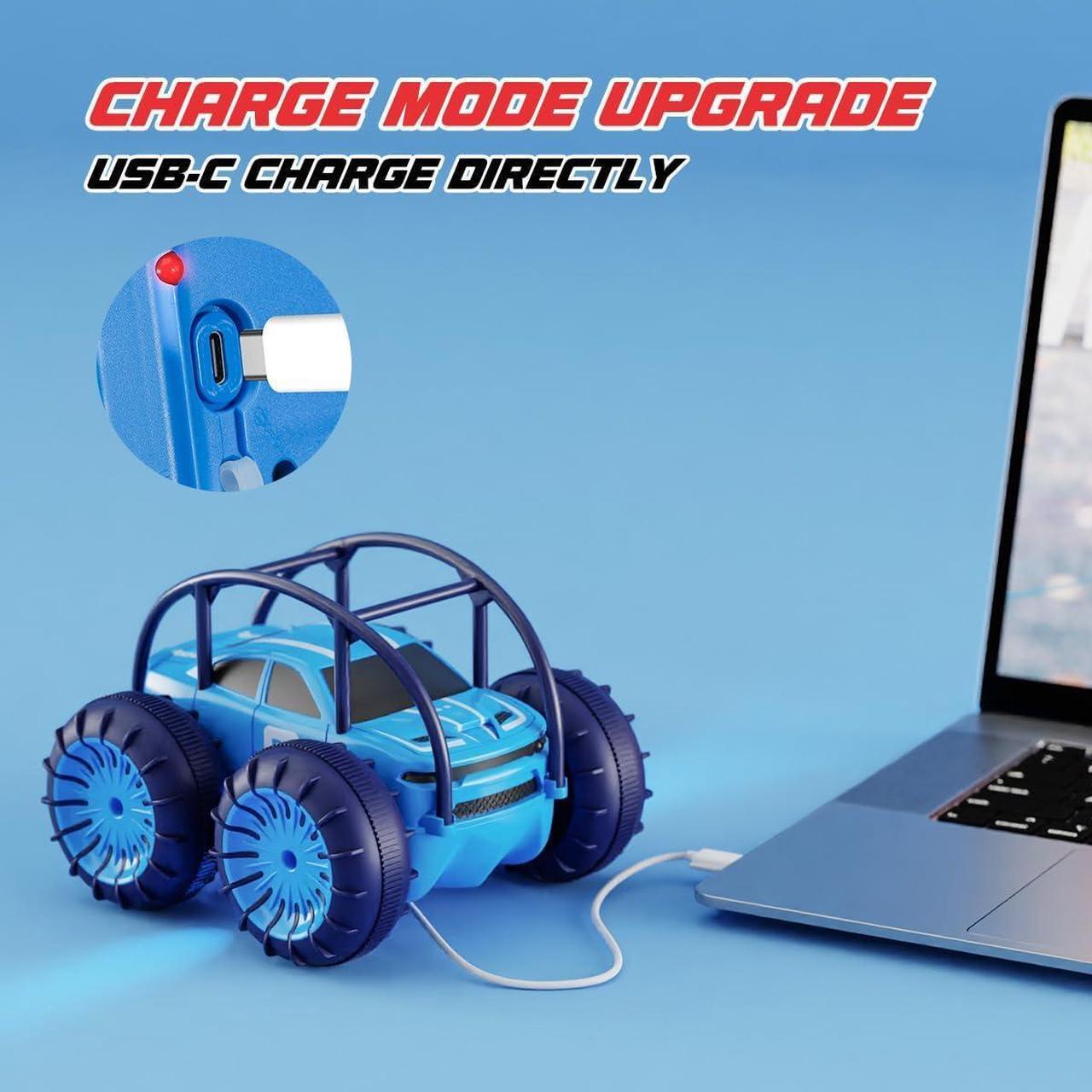 Alt view image 3 of 6 - Amphibious Remote Control Car, Rechargeable Direct Charging RC Cars 360° Flip Waterproof RC Stunt Car 2.4Ghz 15KM/H 4WD All Terrain Car Toy Xmas Gift for Boys and Girls